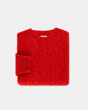 Comfy Knit Look Made-in-Scotland Red Shaggy Dog Cableknit Sweater - Classic Fit