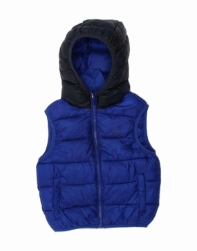 Adjustable Drawstrings Casual Style CHAMPION Boys Hooded Padded Gilet 3-4 Years 2XS Blue Colourblock Polyester