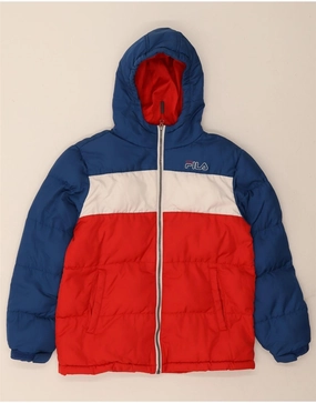 FILA Boys Graphic Padded Jacket 11-12 Years Blue Colourblock Polyester Barrier Seam Construction