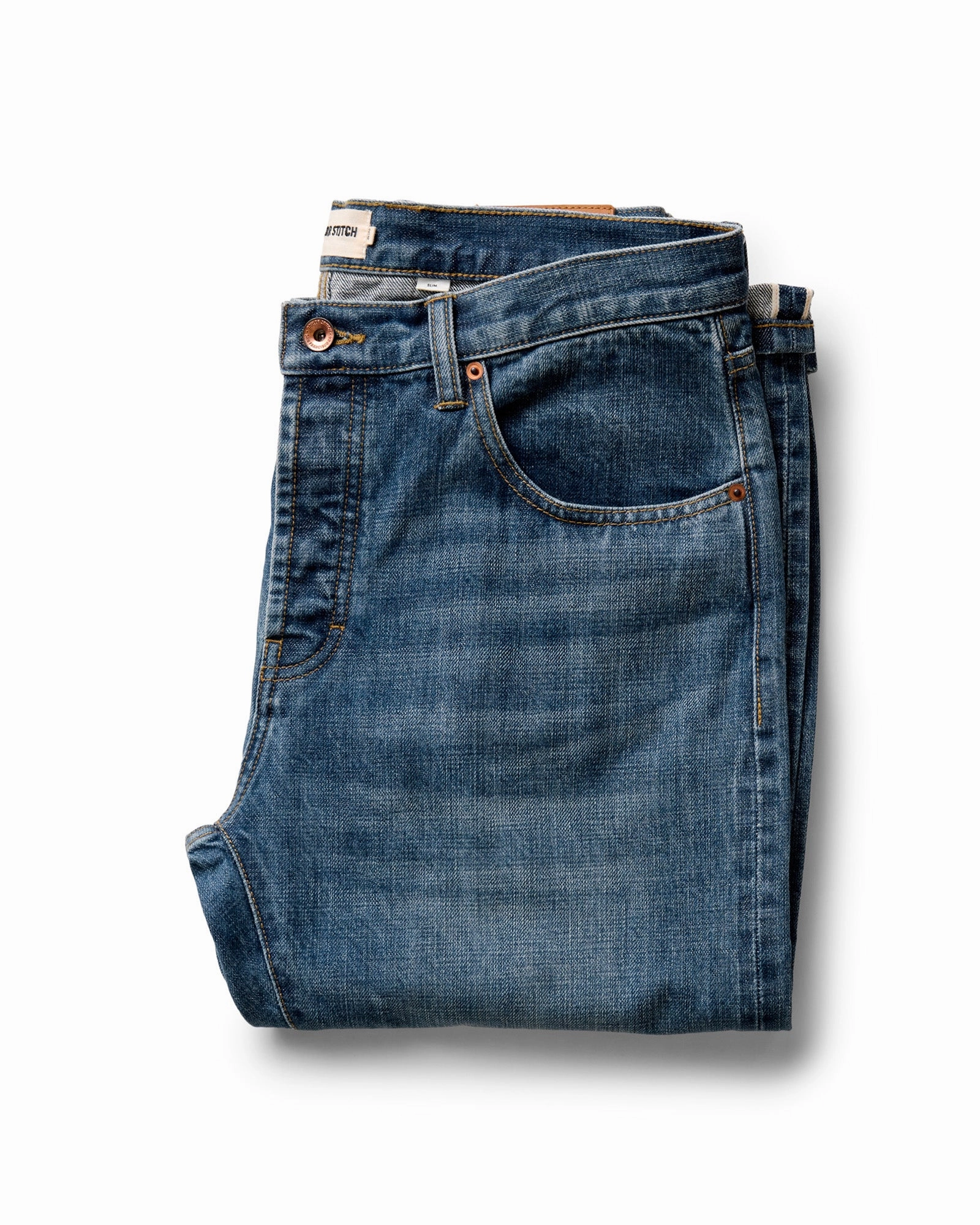 Anti Slip Waistband The Slim Jean in Mid Wash Organic Selvedge