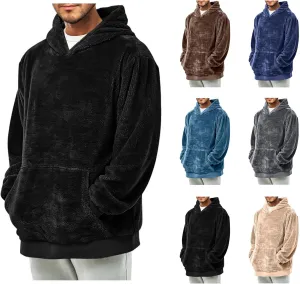 Thatrich Mens Fleece Hoodies Sherpa Pullover Sweatshirt Oversized Plain Hoodies Long Sleeve Hooded Shirt Fuzzy Sweatshirt Top