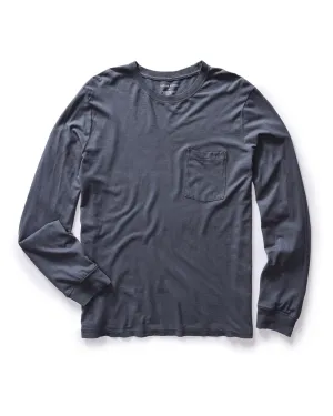 The Cotton Hemp Long Sleeve Tee in Navy Tagless Design Easy Wear Look