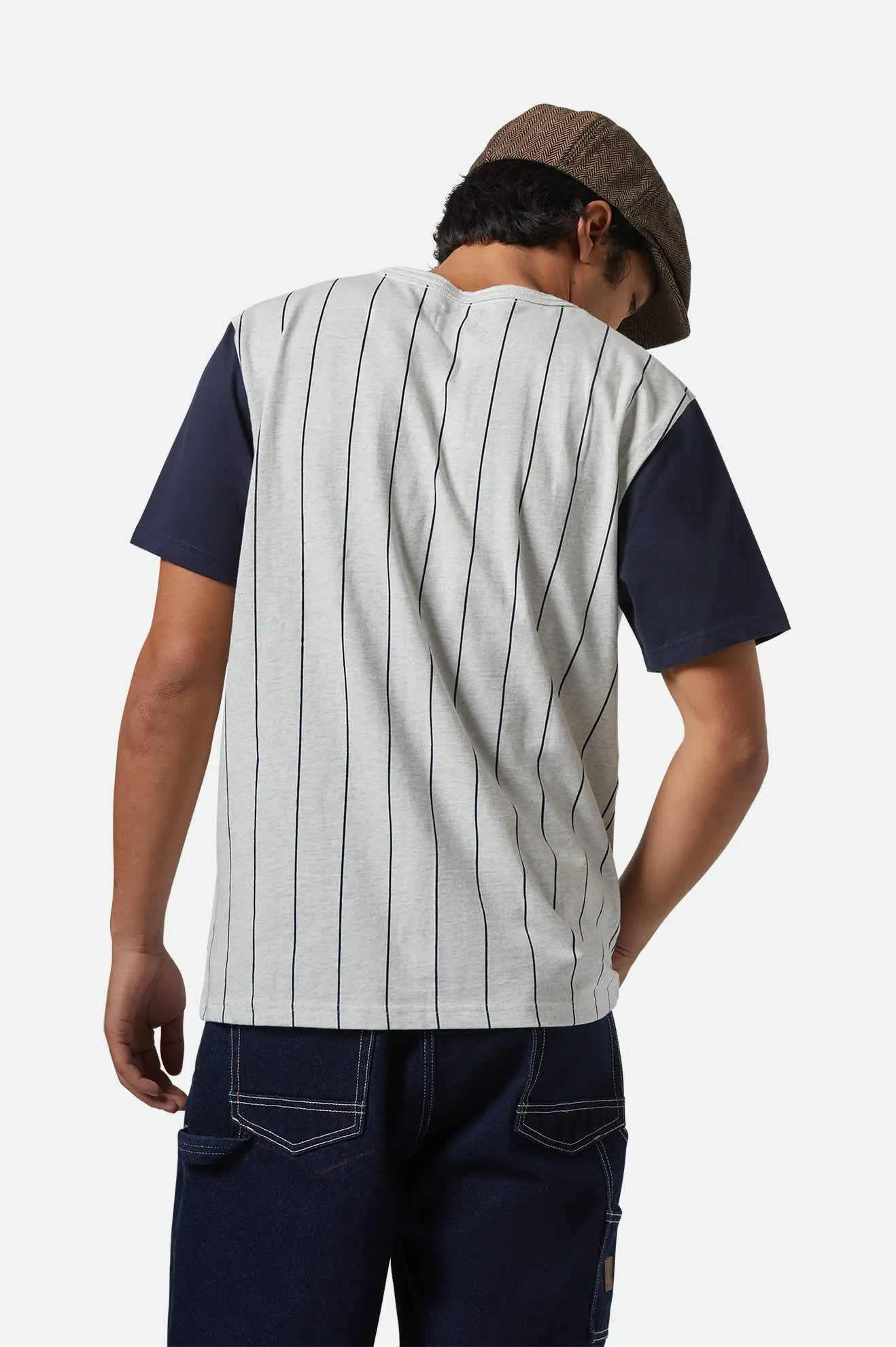 The League Baseball T-Shirt - Heather Grey Ash/Washed Navy Ethically Sourced Material