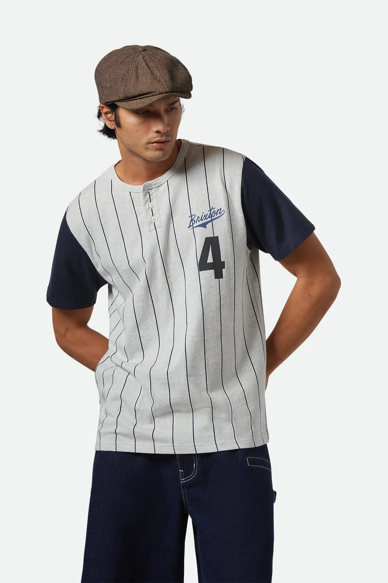The League Baseball T-Shirt - Heather Grey Ash/Washed Navy Classic Outfit Style Bold Statement