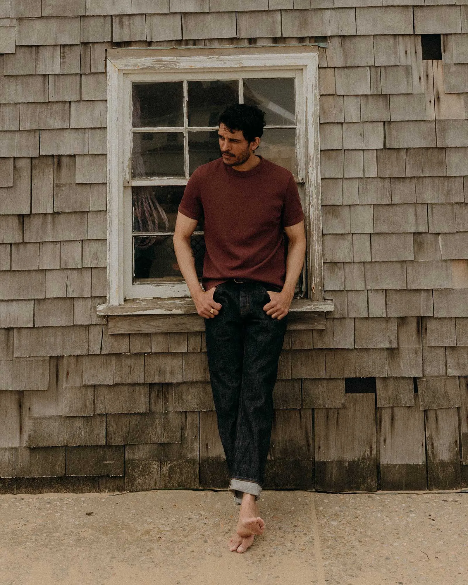 Thermoregulating Fabric Quick Wear The Organic Cotton Short Sleeve Crew in Burgundy Waffle
