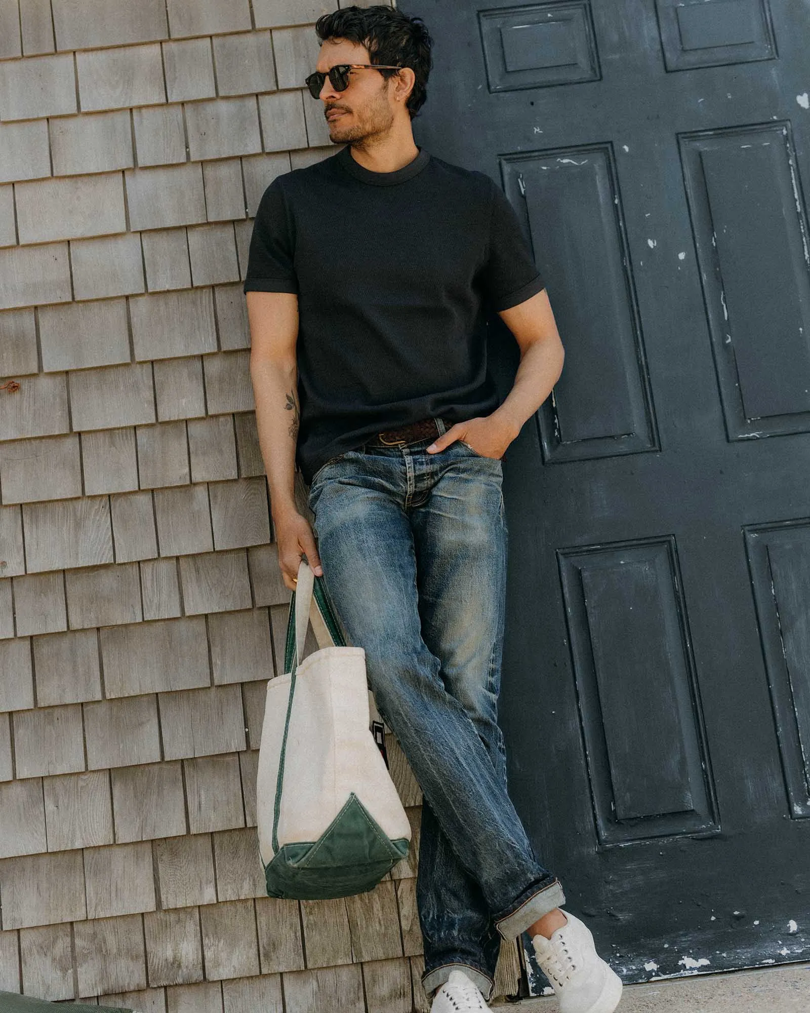 The Organic Cotton Short Sleeve Crew in Dark Navy Waffle Chilly Day Wear