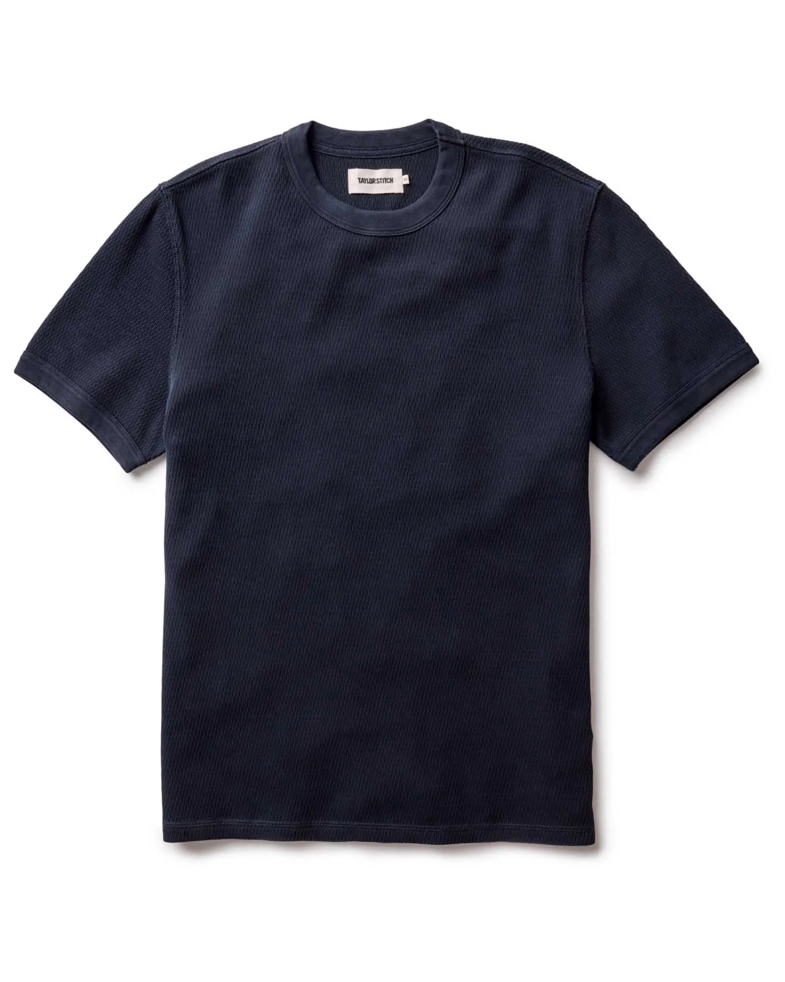 Smooth Seam Technology The Organic Cotton Short Sleeve Crew in Dark Navy Waffle