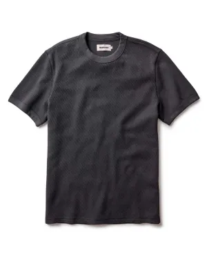 The Organic Cotton Short Sleeve Crew in Faded Black Waffle Everyday Outfit Reinforced Shoulder Stitching