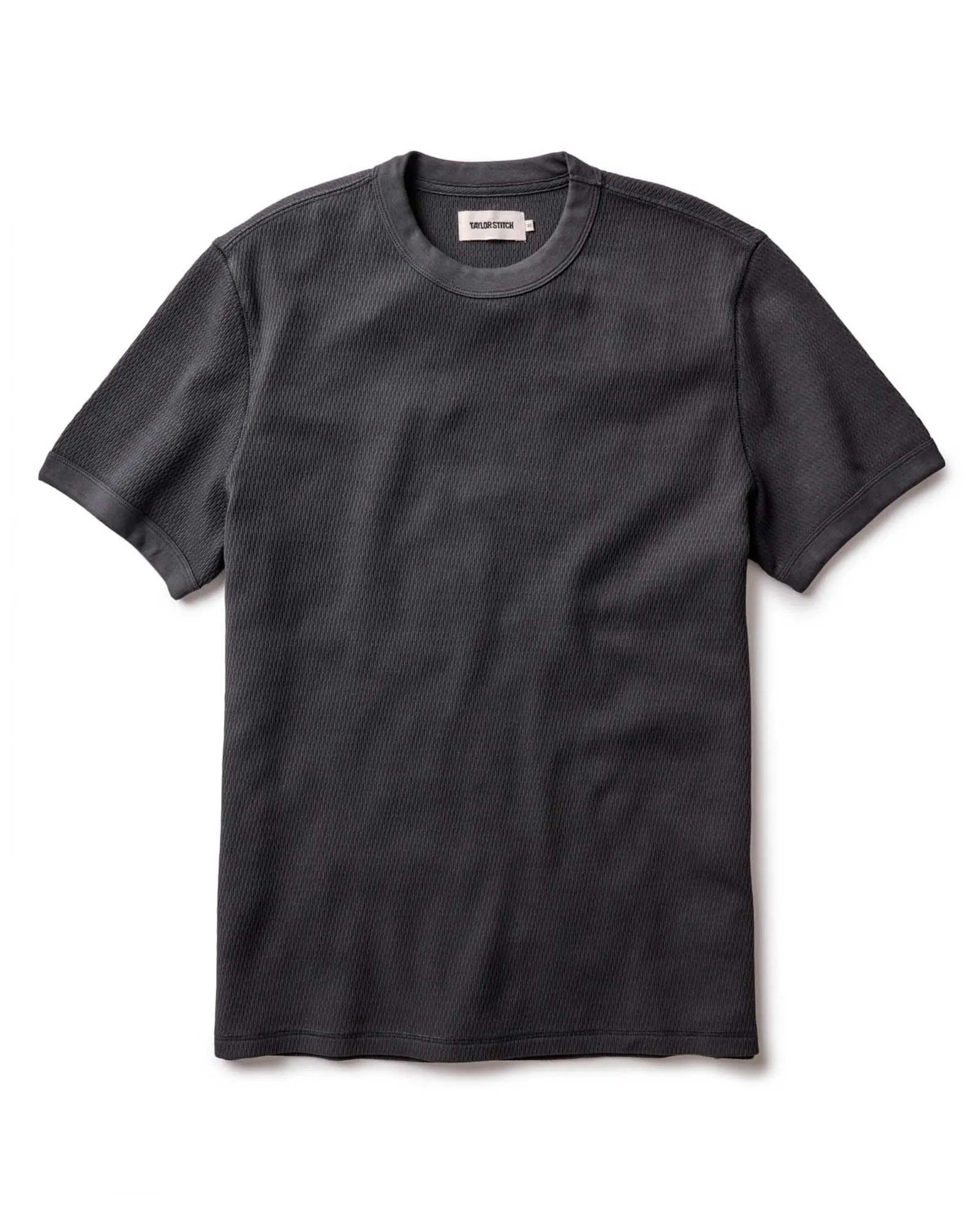 The Organic Cotton Short Sleeve Crew in Faded Black Waffle Everyday Outfit Reinforced Shoulder Stitching
