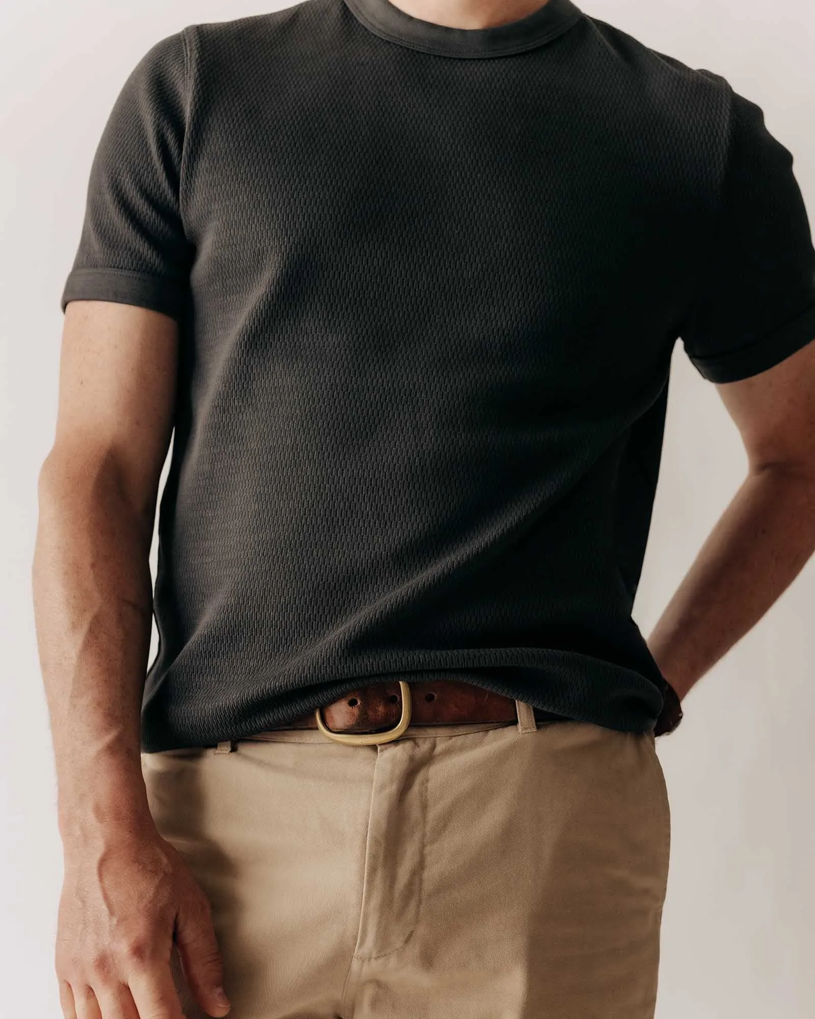 The Organic Cotton Short Sleeve Crew in Faded Black Waffle Versatile Layer