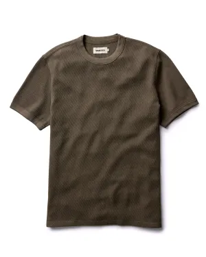 The Organic Cotton Short Sleeve Crew in Fatigue Olive Waffle Sports Apparel Pocket Reinforcement