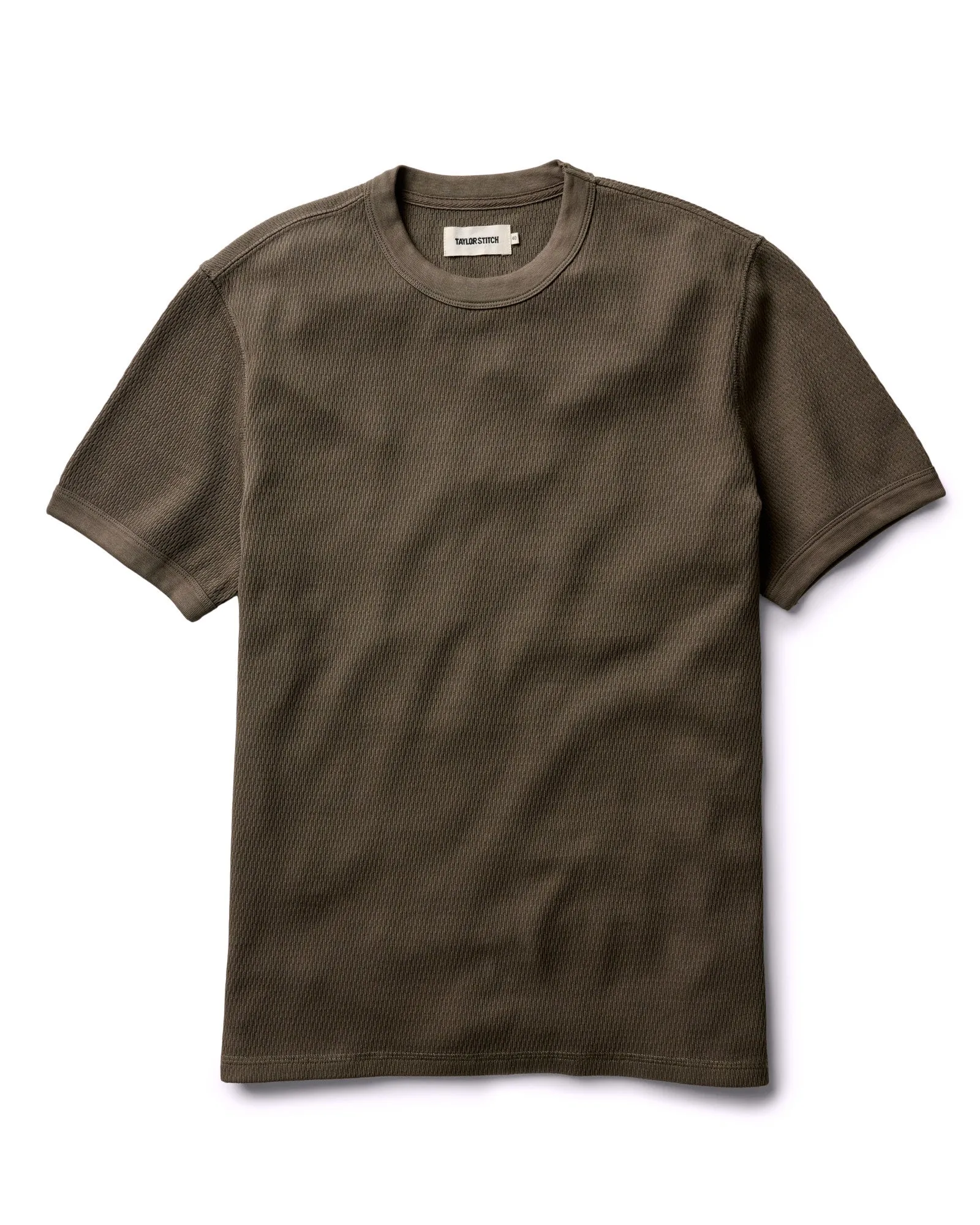 The Organic Cotton Short Sleeve Crew in Fatigue Olive Waffle Sports Apparel Pocket Reinforcement