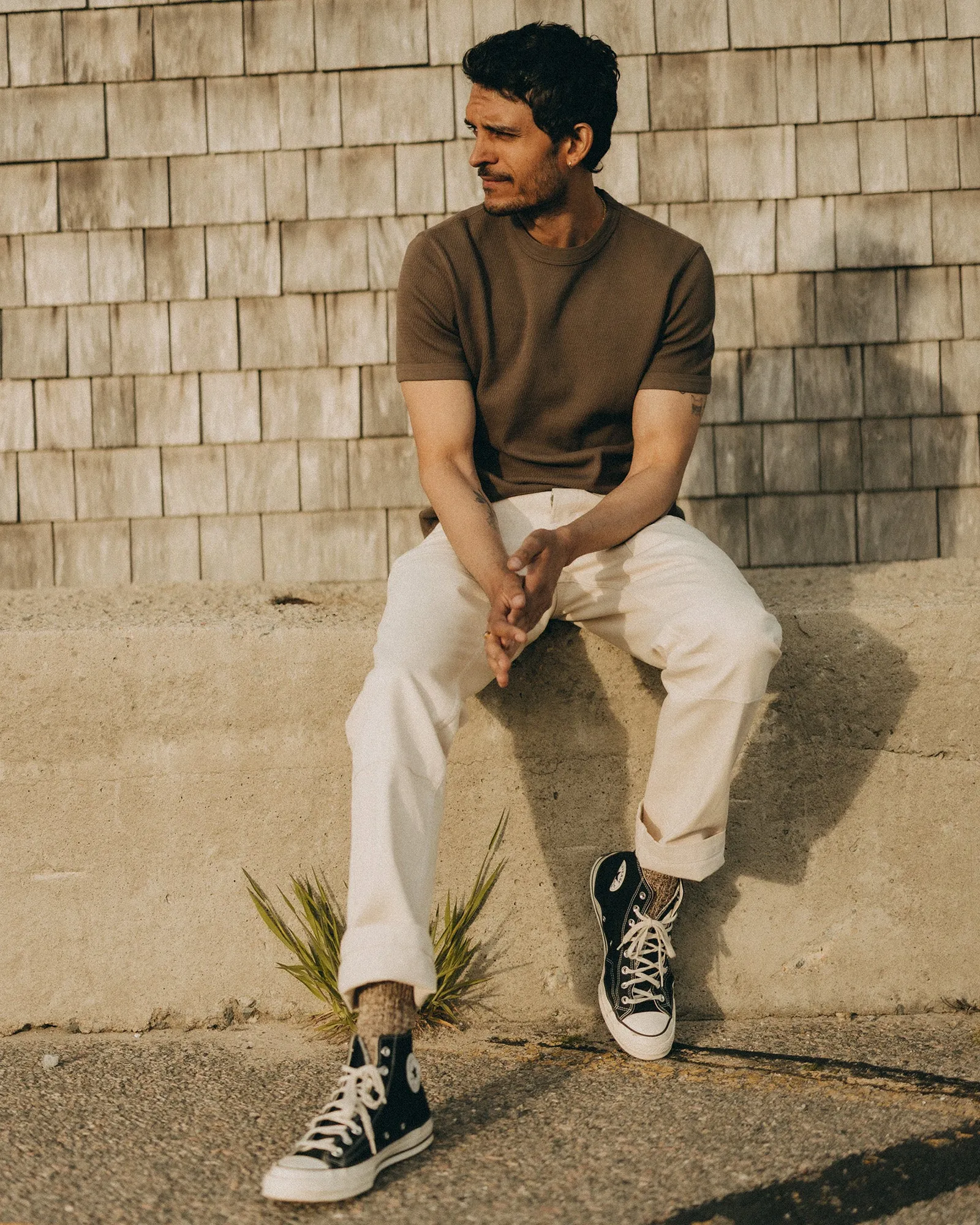 Modern Layering The Organic Cotton Short Sleeve Crew in Fatigue Olive Waffle