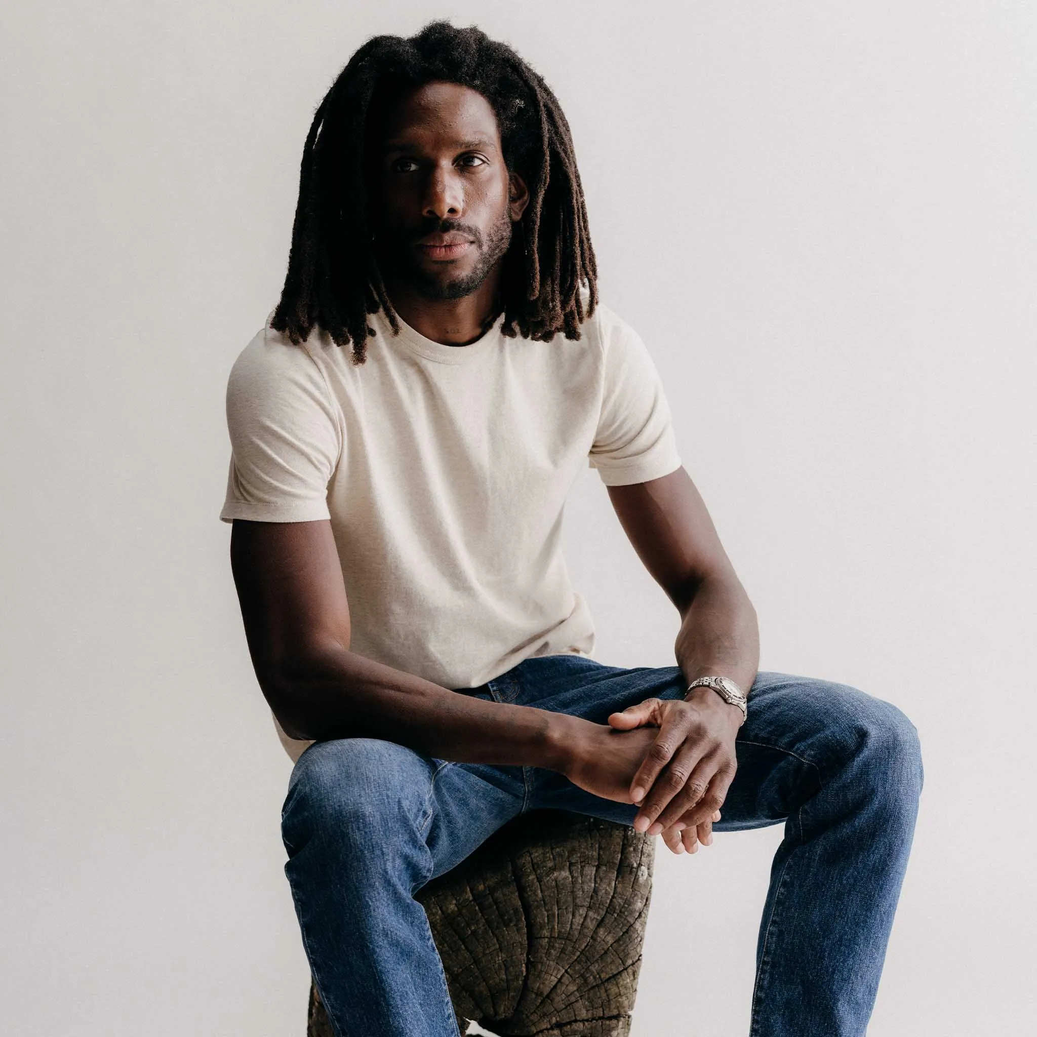 The Organic Cotton Tee in Heather Oat Long Sleeve
