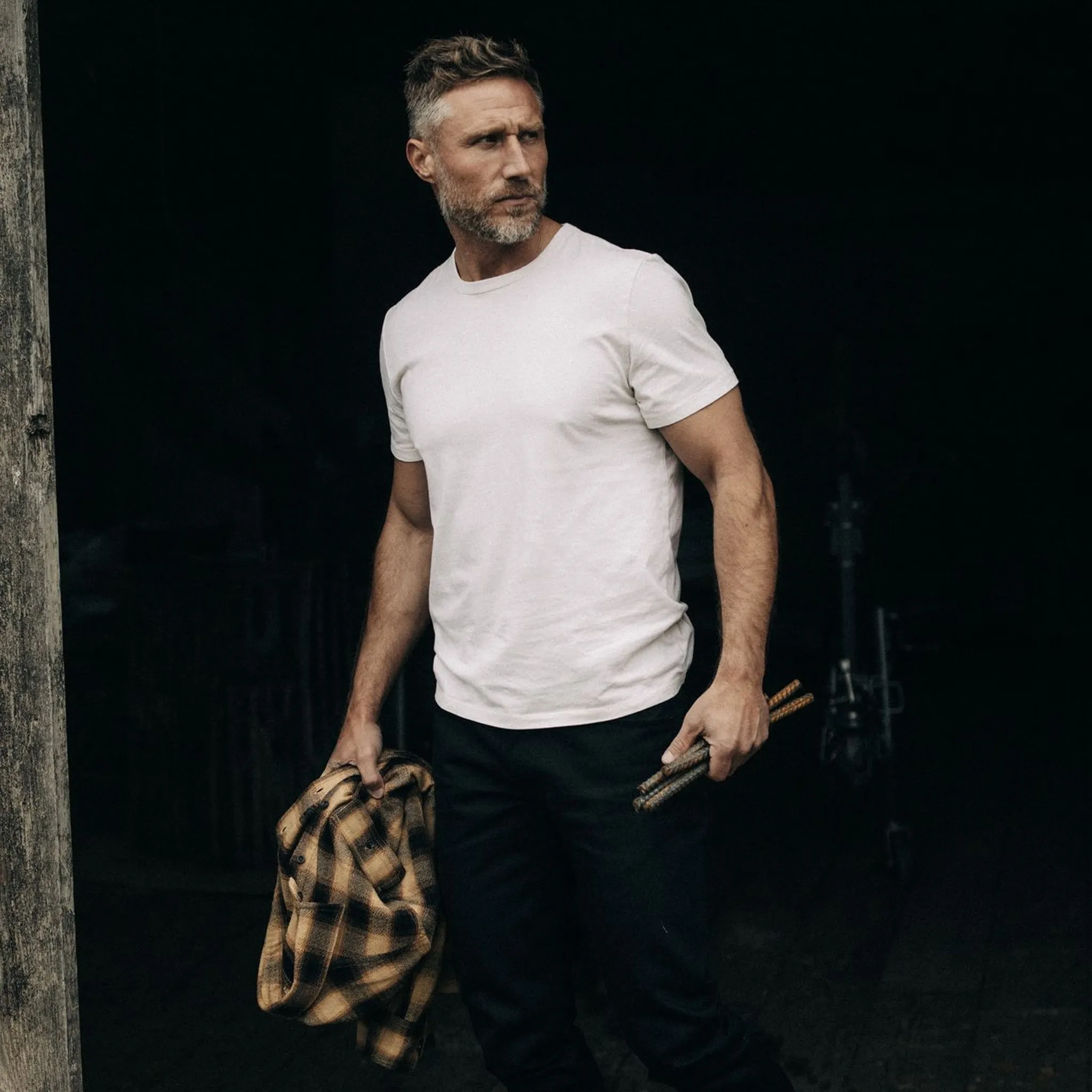 The Organic Cotton Tee in Vintage White Casual Layer Look Ribbed Collar Design