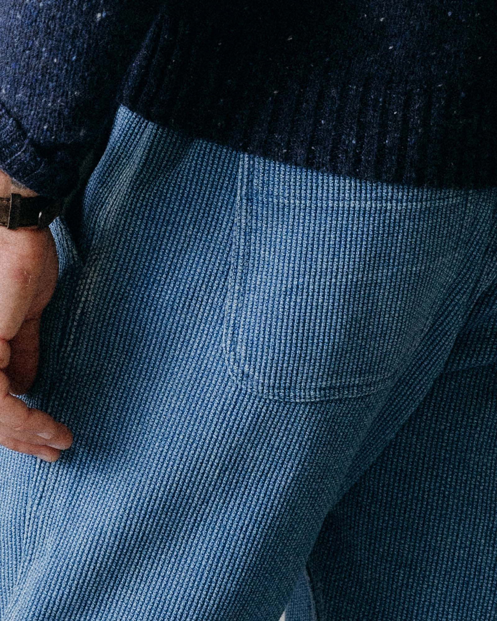 Layered Look WindproofLayer The Apres Pant in Washed Indigo Sashiko