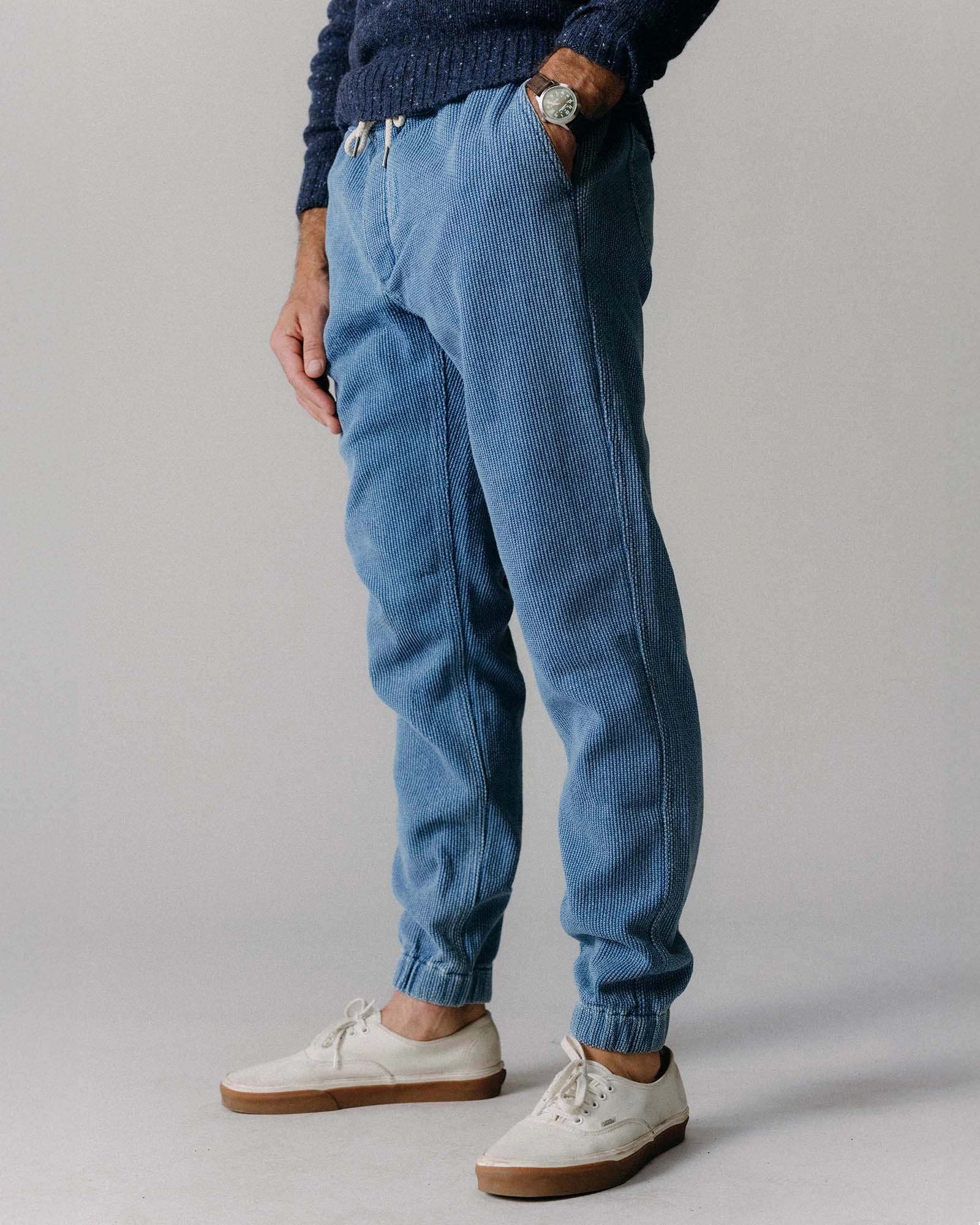 The Apres Pant in Washed Indigo Sashiko Durable Utility