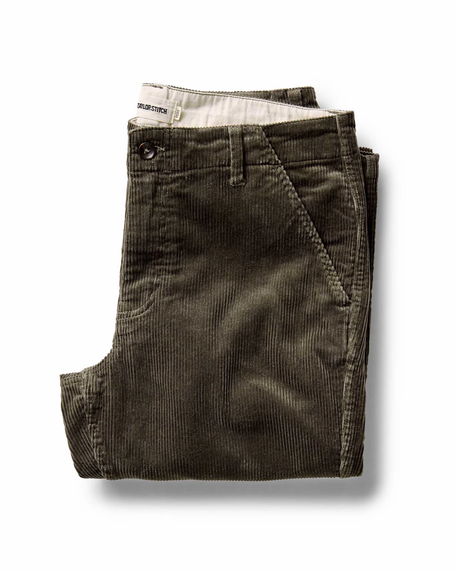 The Carnegie Pant in Fatigue Olive Corduroy Snug Fit Unrestricted Movement