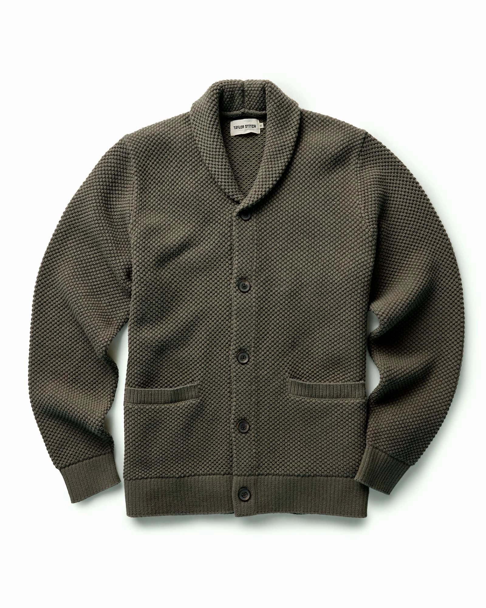 The Crawford Sweater in Fatigue Olive Lattice Stitch Pattern