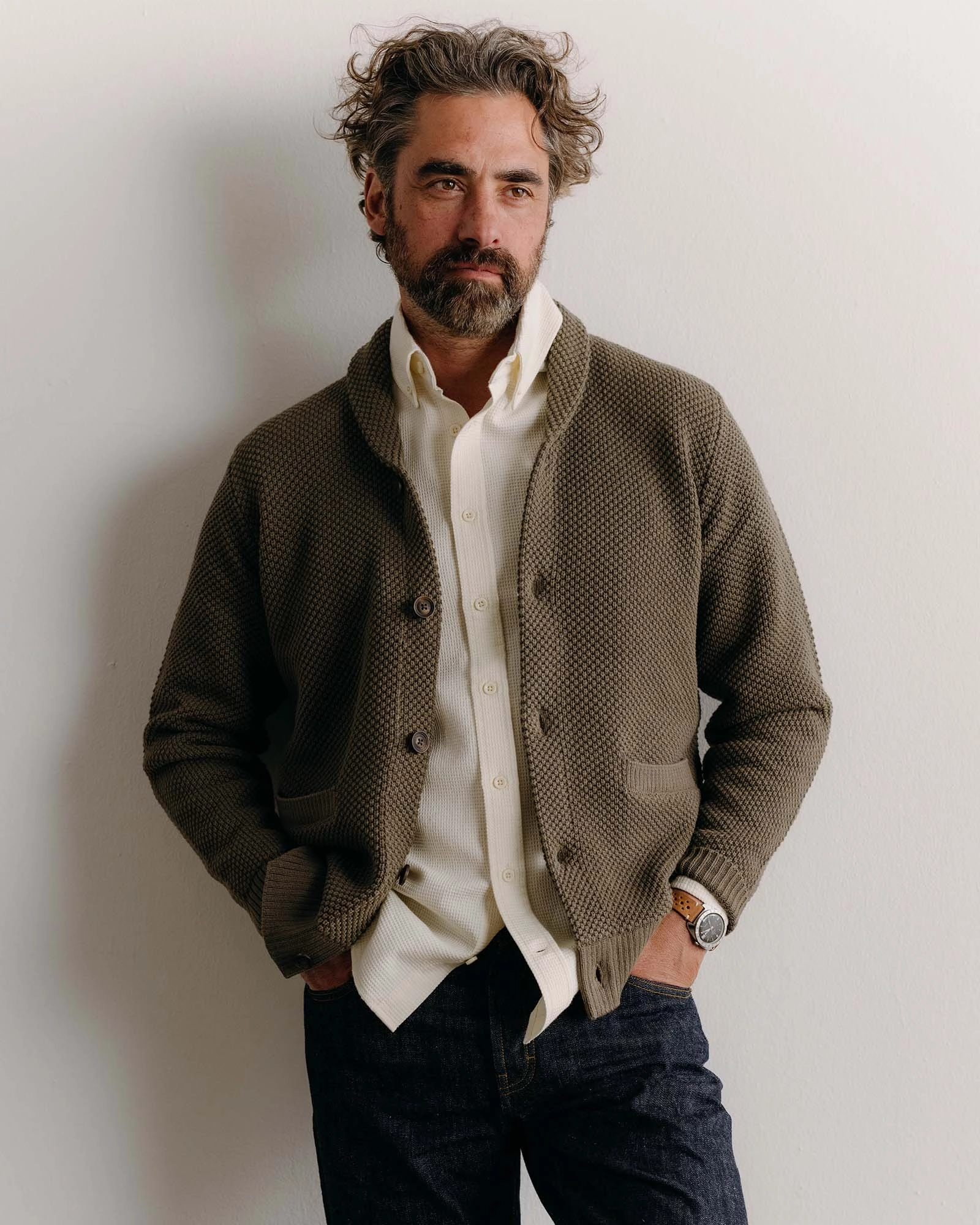 Knit Fabric Reinforced Edging The Crawford Sweater in Fatigue Olive