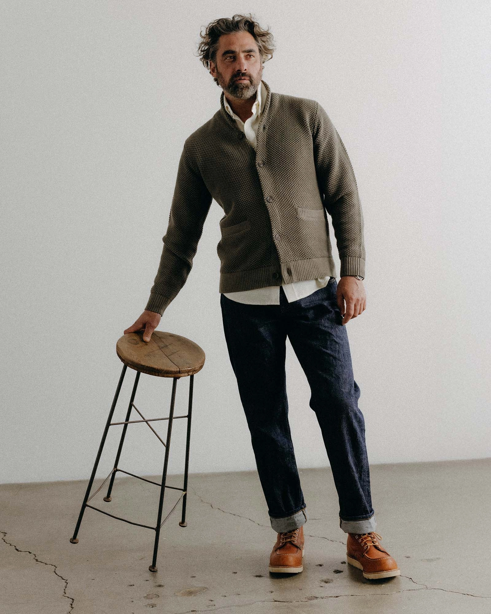 The Crawford Sweater in Fatigue Olive Cozy Fitting Chilly Day Comfort