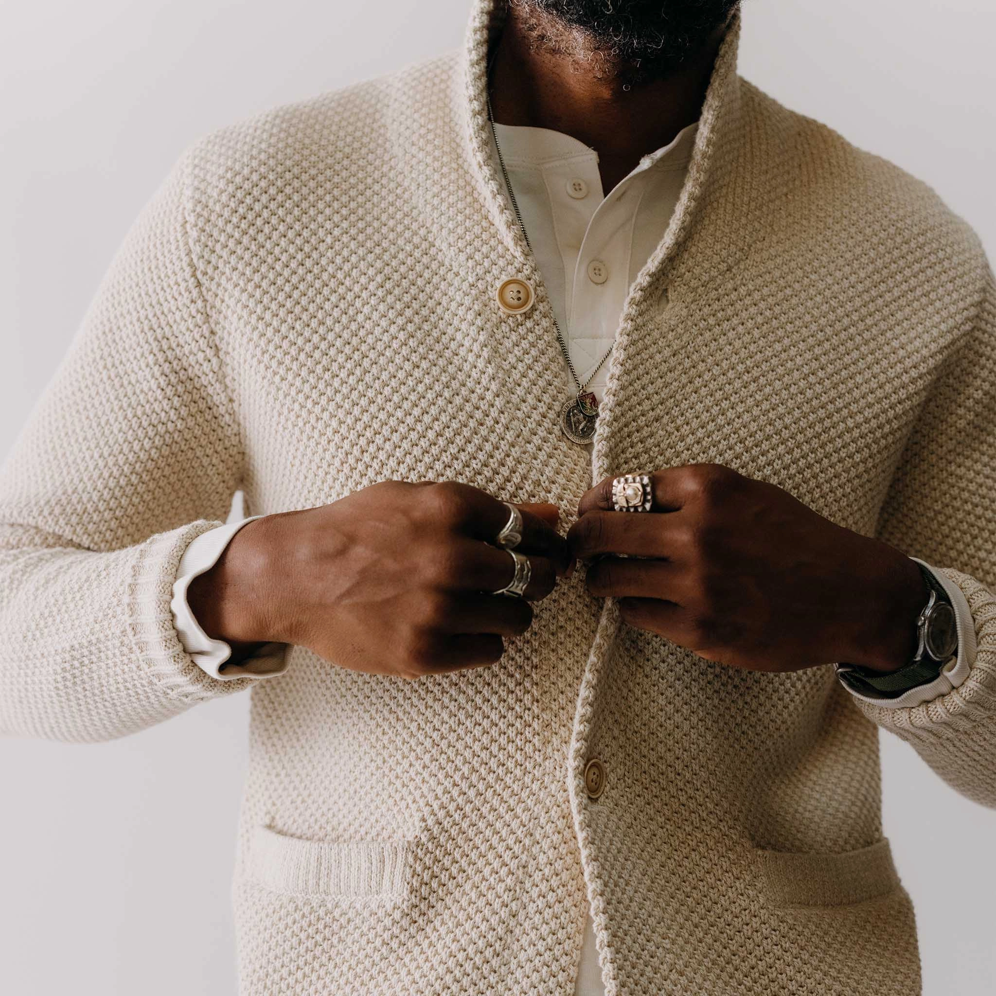 Four Way Stretch Fabric Adaptive Fit Silhouette The Crawford Sweater in Marled Natural