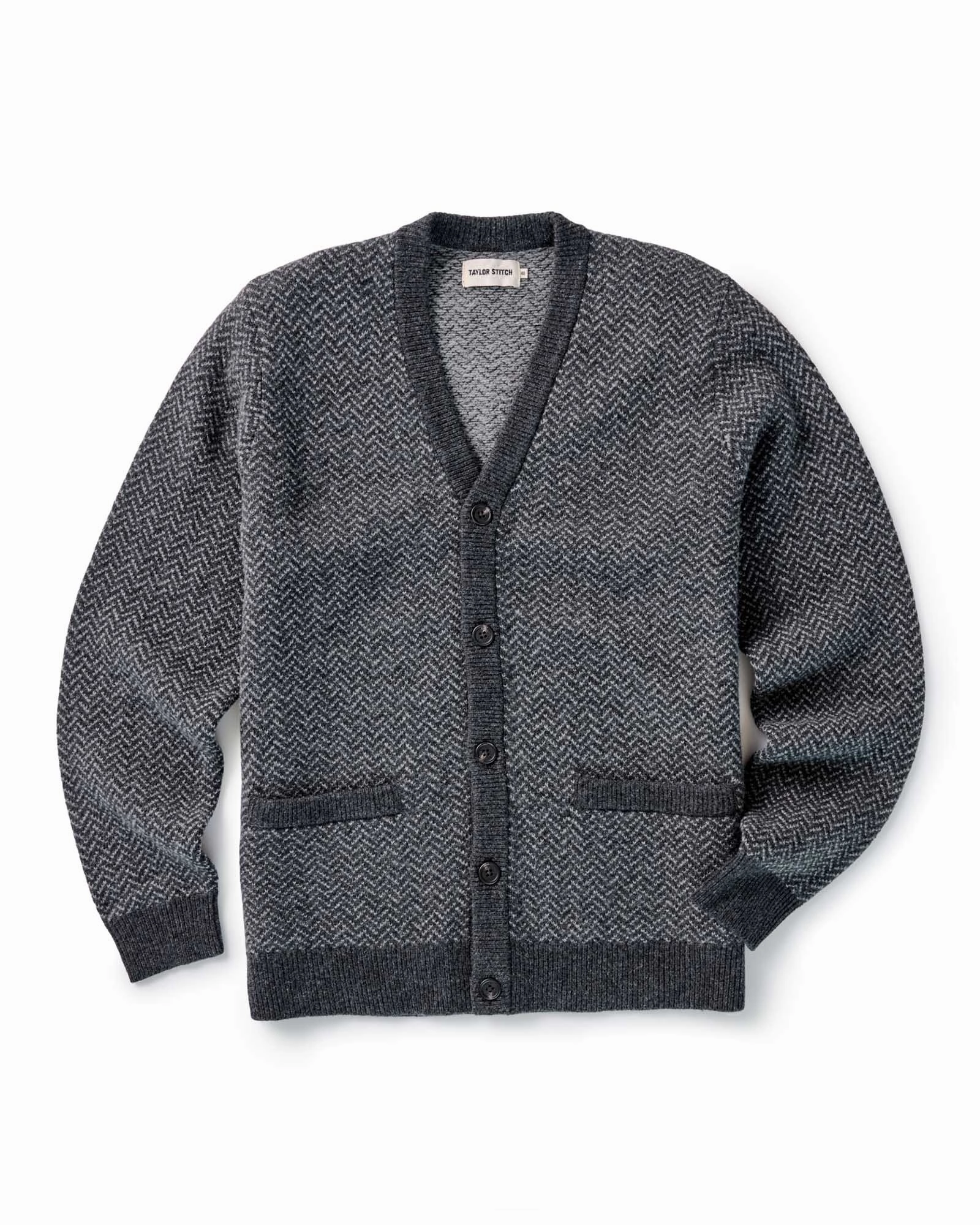 Breathable fabric Timeless Comfort The Eddy Cardigan in Heather Charcoal Herringbone