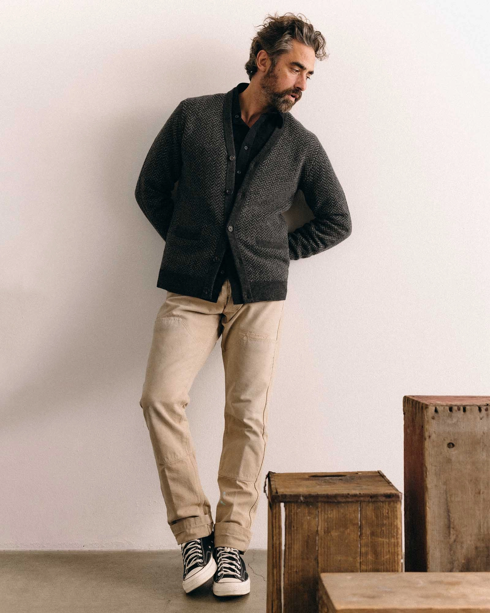 The Eddy Cardigan in Heather Charcoal Herringbone Comfy Must-Have