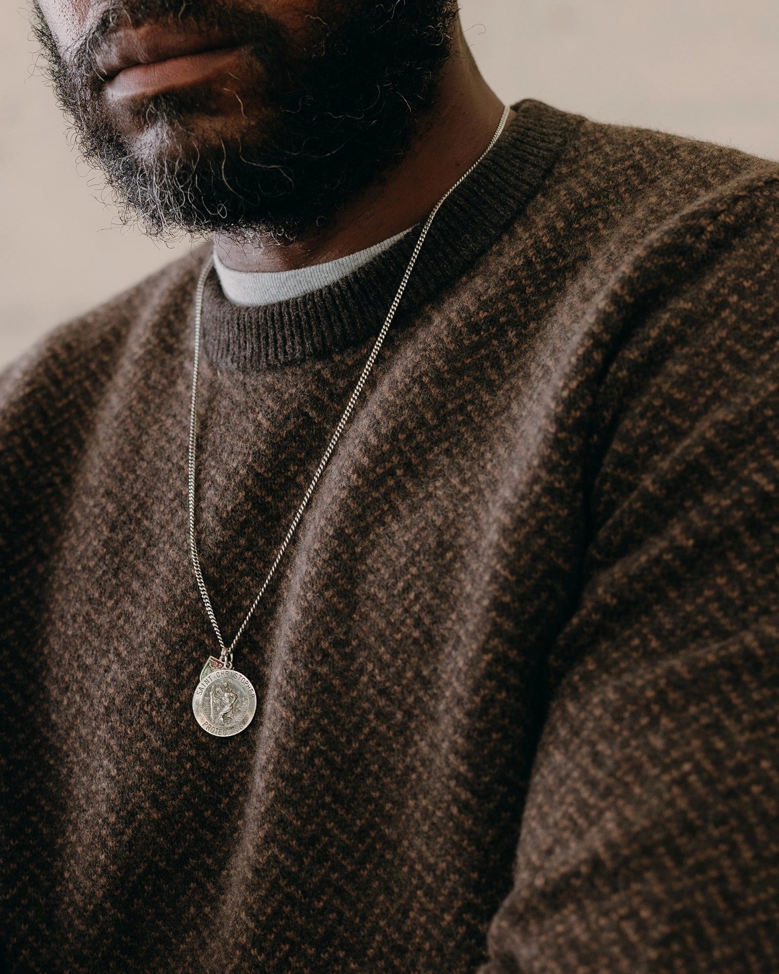 Comfy chic Ultra Soft Merino Blend The Eddy Crew in Coffee Herringbone