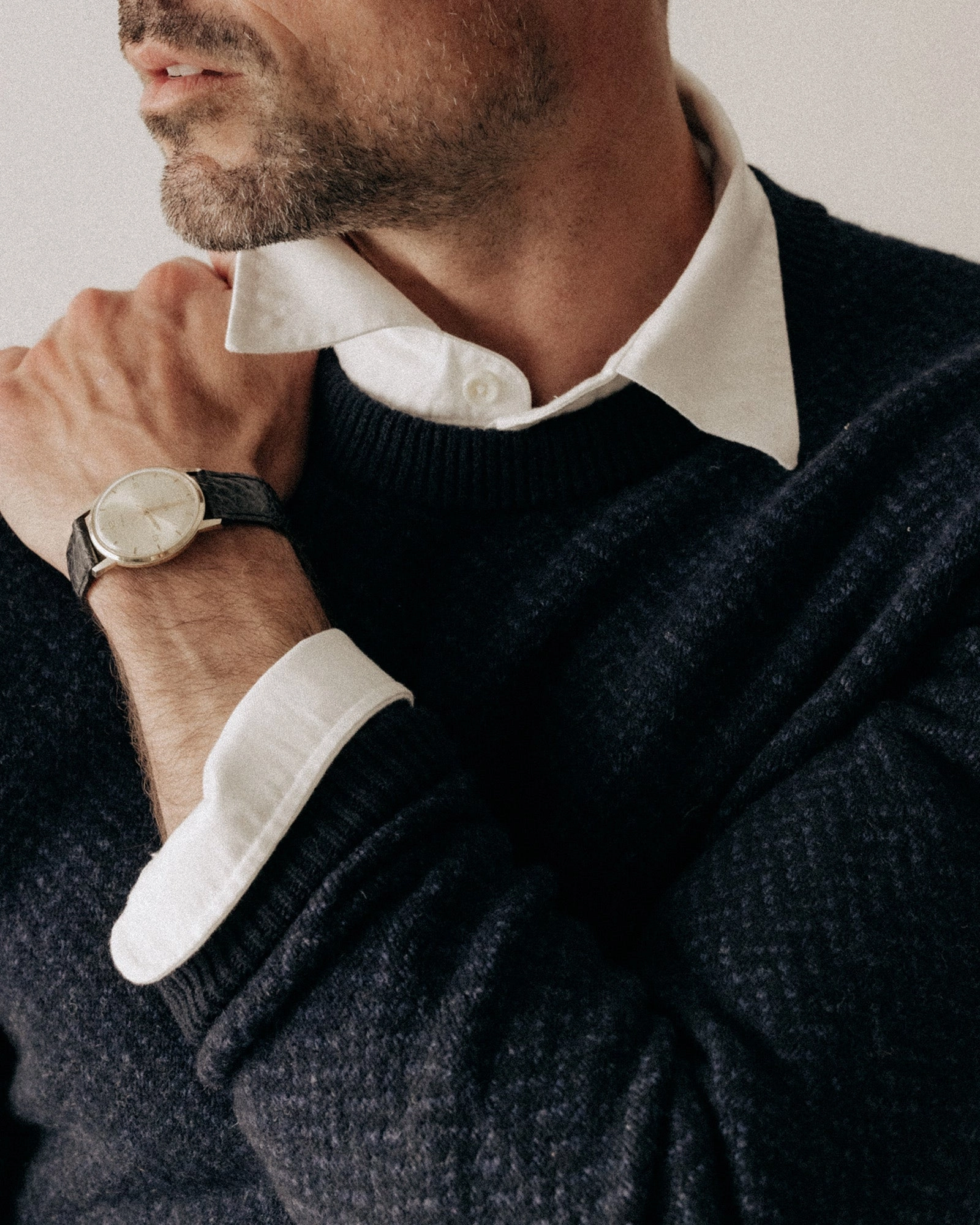 Versatile Knit winter warmth The Eddy Crew in Heather Marine Herringbone