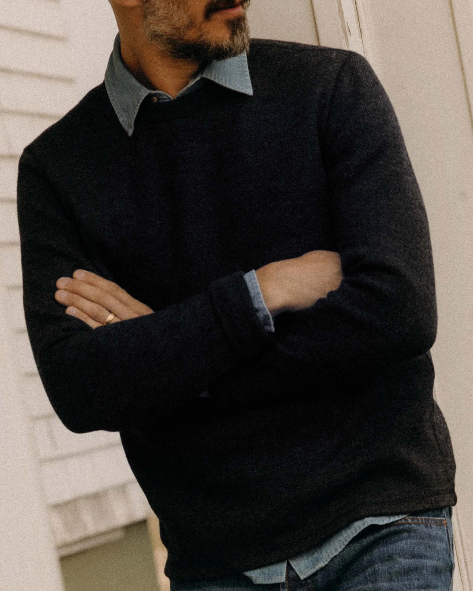 Breathable Layer The Evans Crew in Navy Birdseye Wool