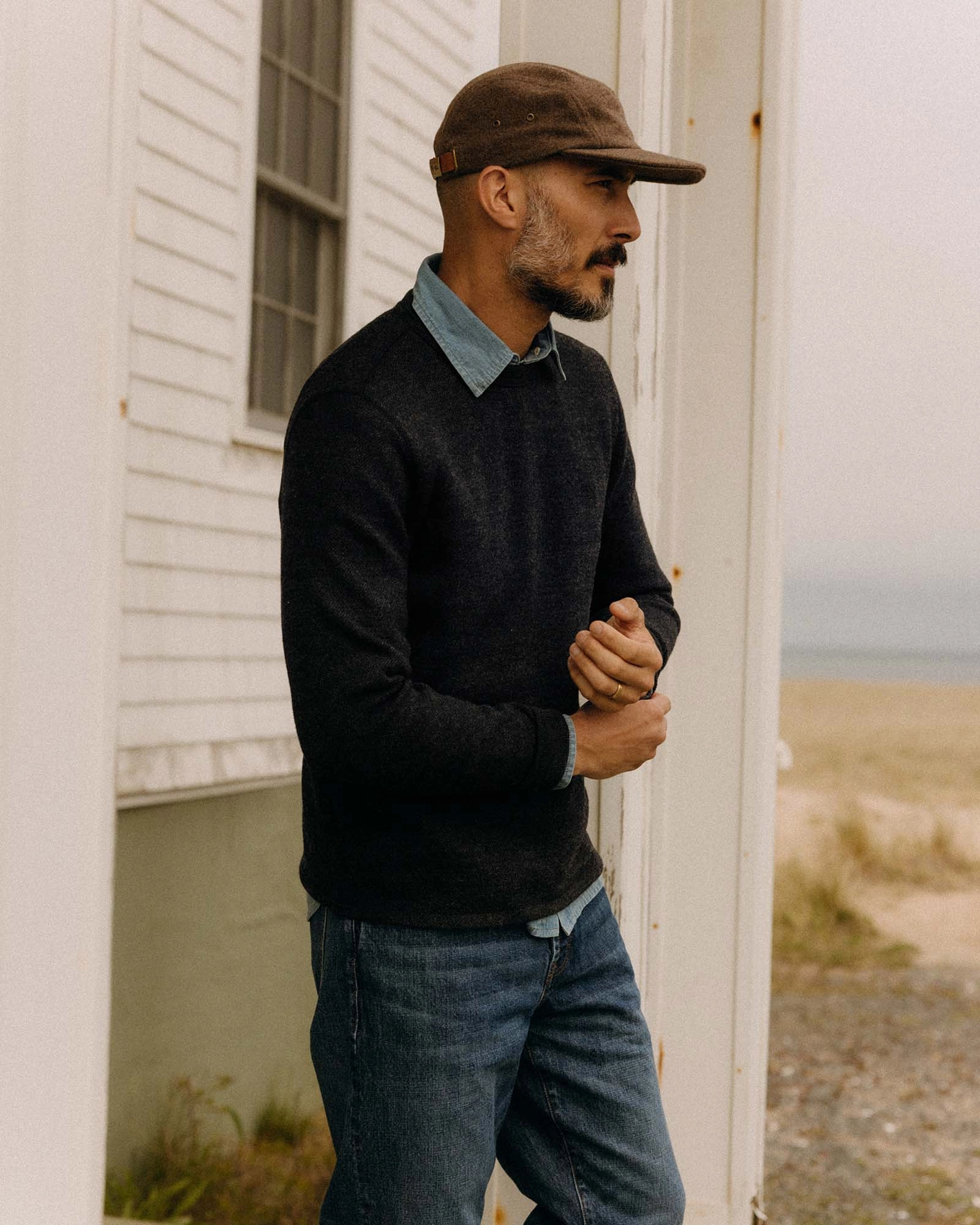Everyday Comfort The Evans Crew in Navy Birdseye Wool