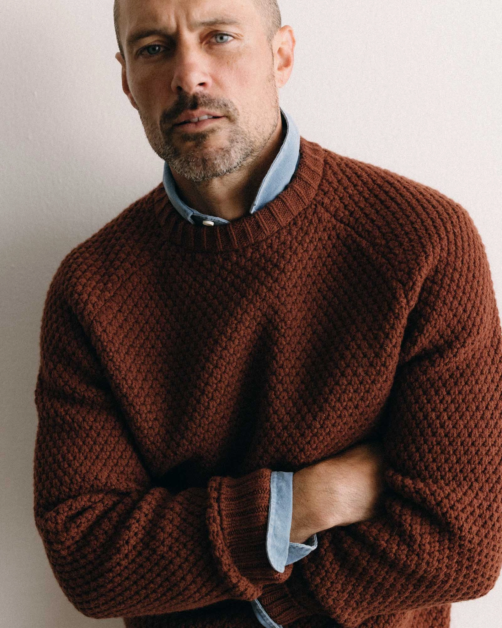 The Fisherman Sweater in Heather Brick Merino Ultimate Knitwear