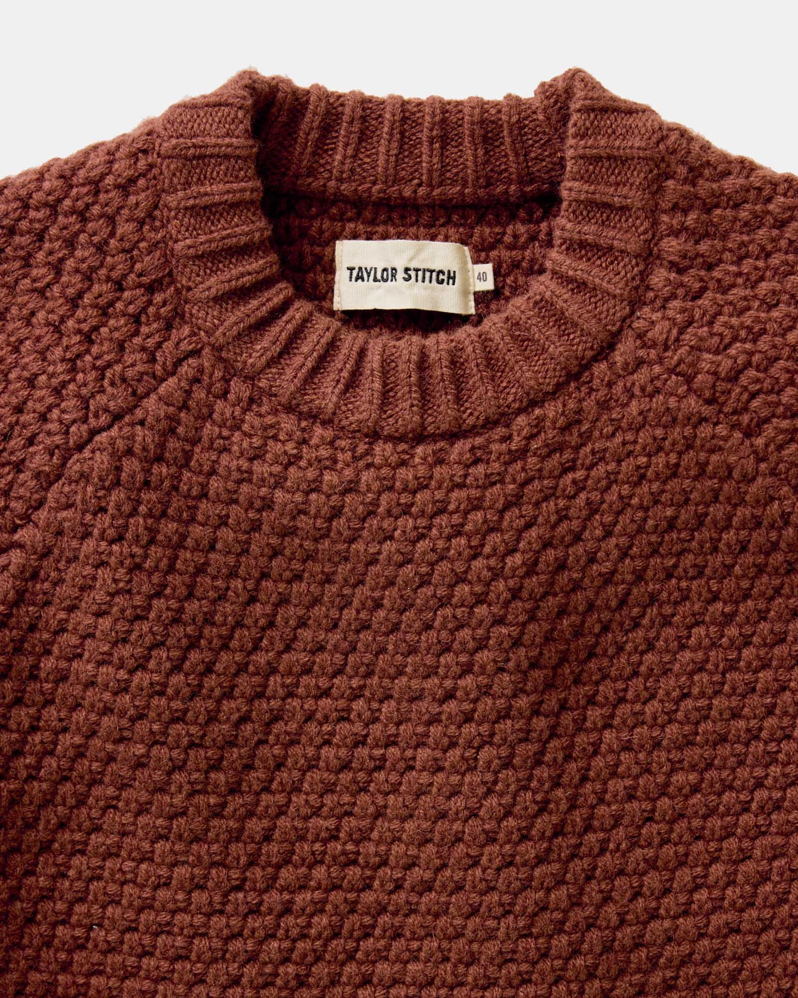 The Fisherman Sweater in Heather Brick Merino Machine washable Lattice Stitch Pattern