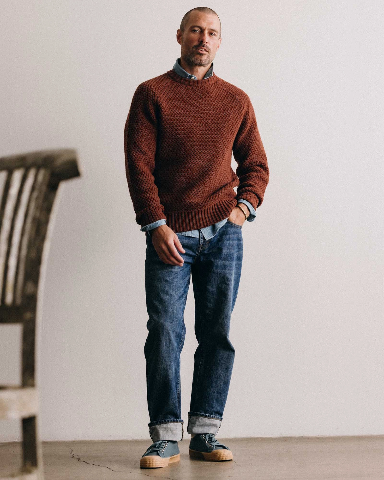 Winter Ready Look Winter Styling The Fisherman Sweater in Heather Brick Merino