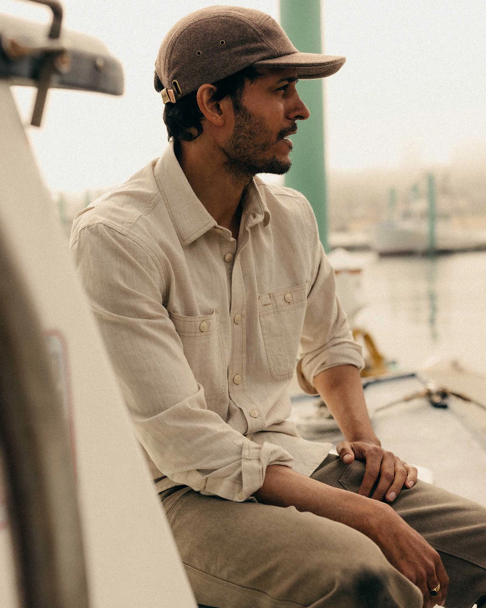Weekend Style Zip Front The Foundry Shirt in Natural Chambray