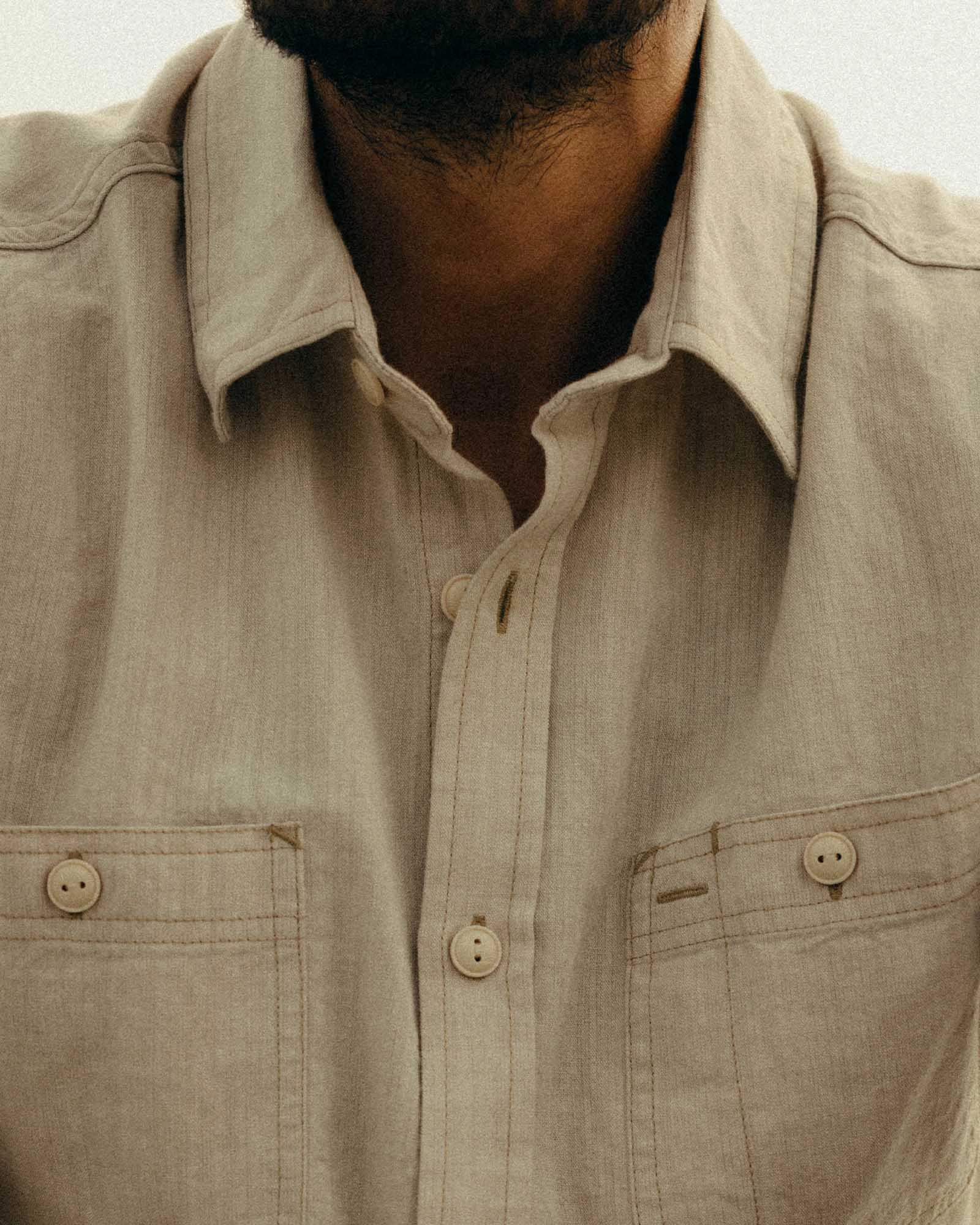 Hidden Button Placket The Foundry Shirt in Natural Chambray
