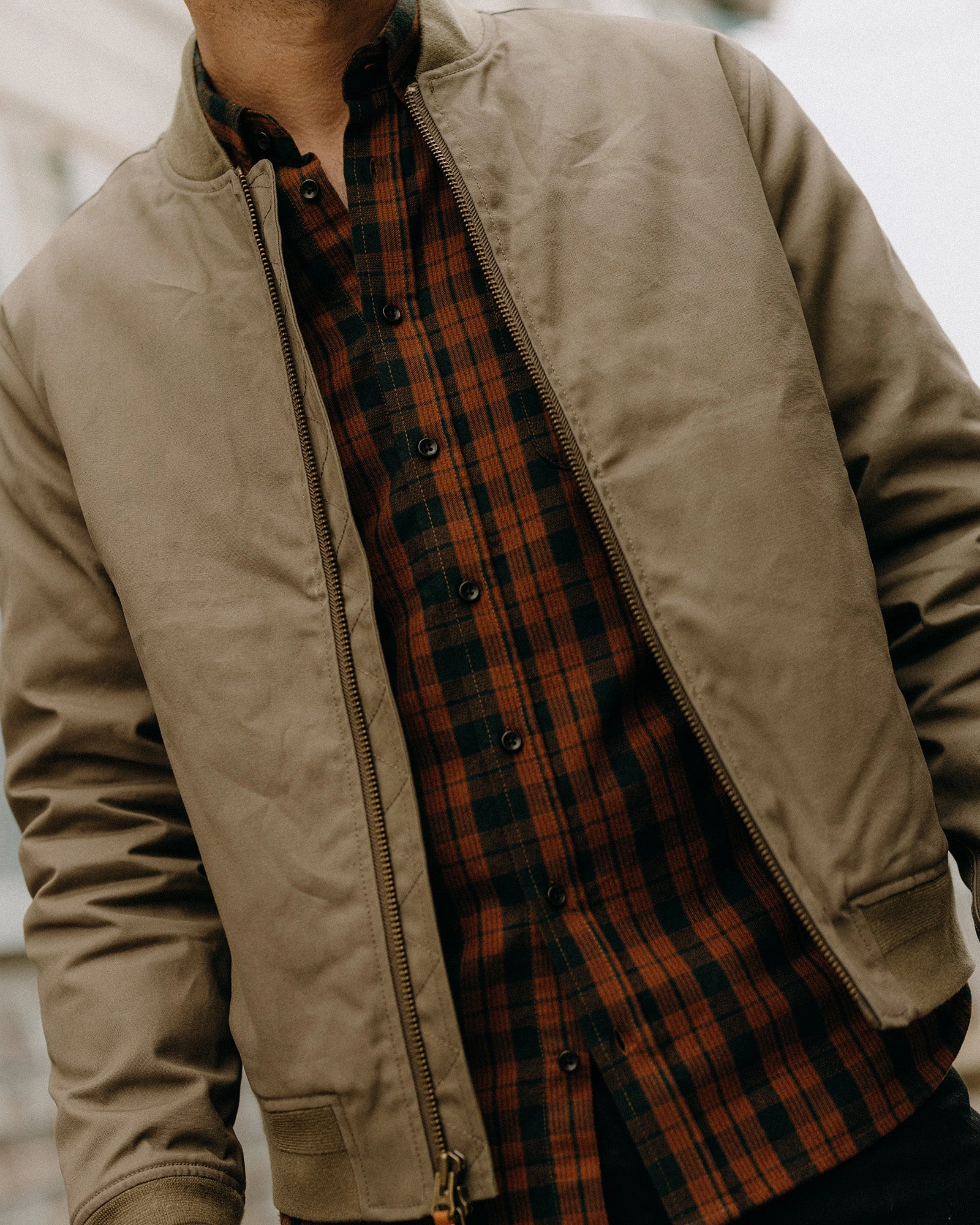 Fearlessness Tear Resistant Fabric The Insulated Bomber Jacket in Fatigue Olive Dry Wax