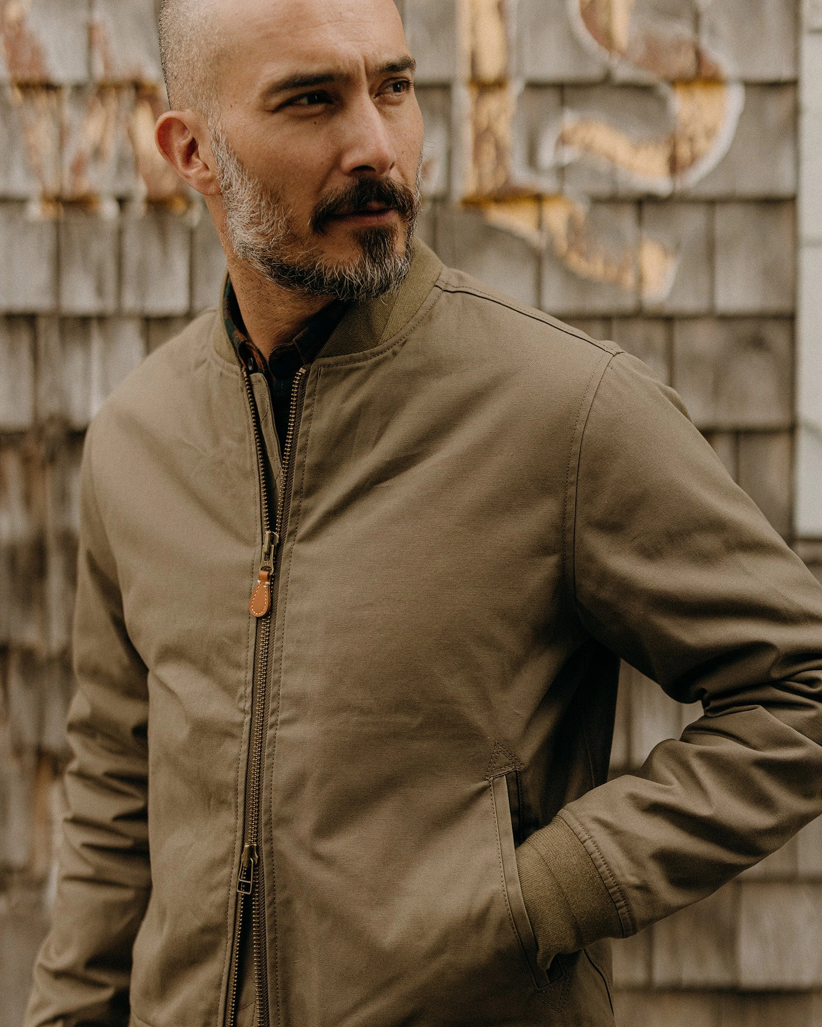 The Insulated Bomber Jacket in Fatigue Olive Dry Wax Clue