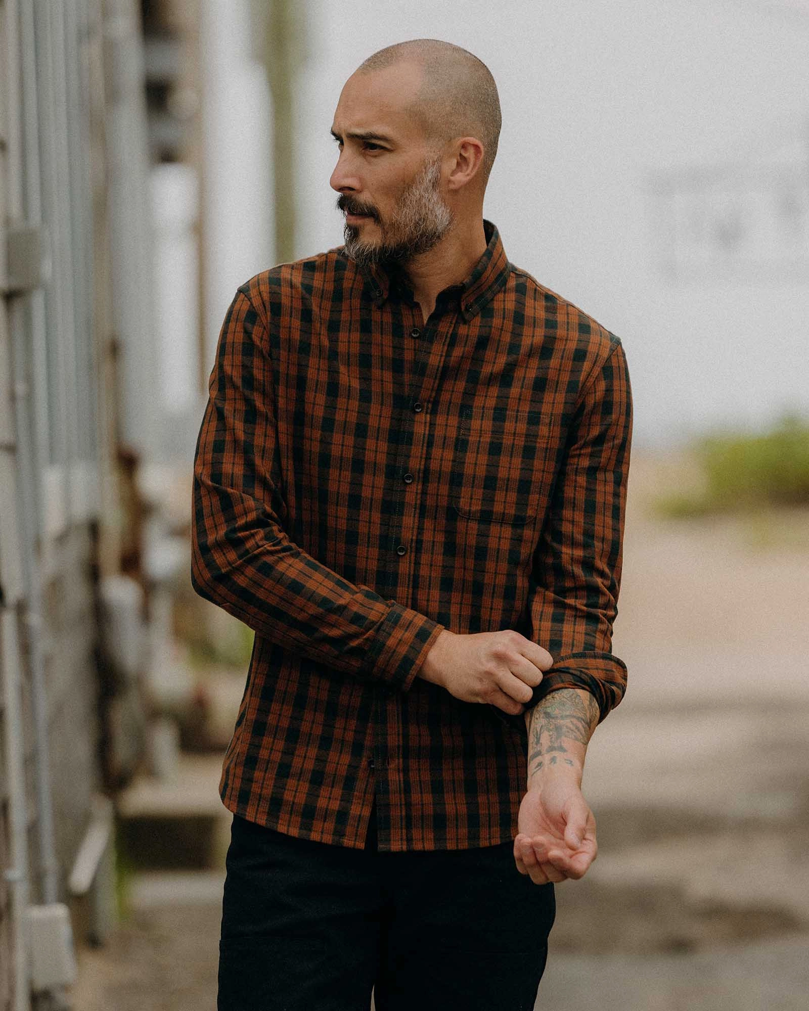 The Jack in Autumn Pine Plaid Flannel First Date Laser Cut Edge Detail