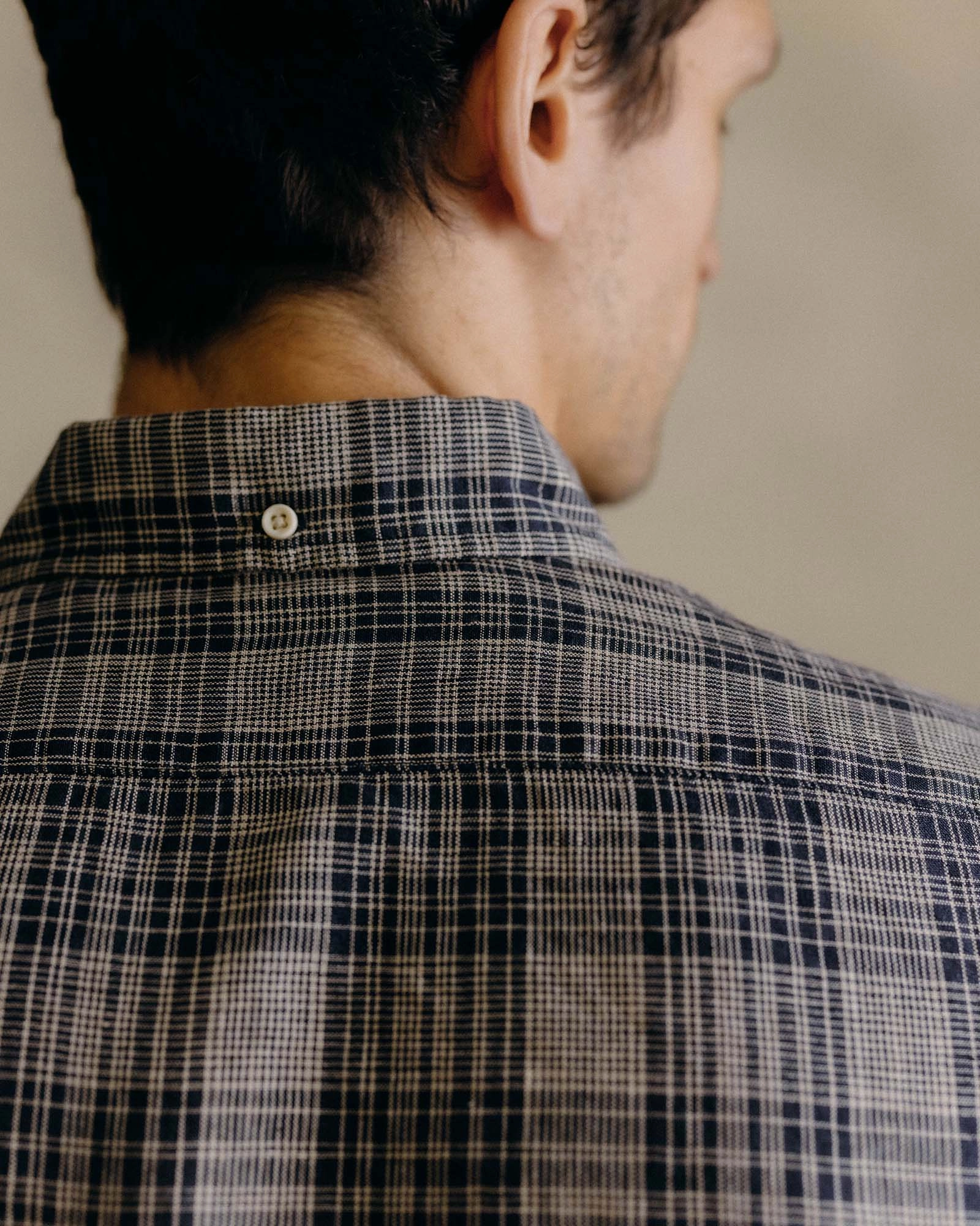 Structured Shoulder Support The Jack in Navy Plaid Linen