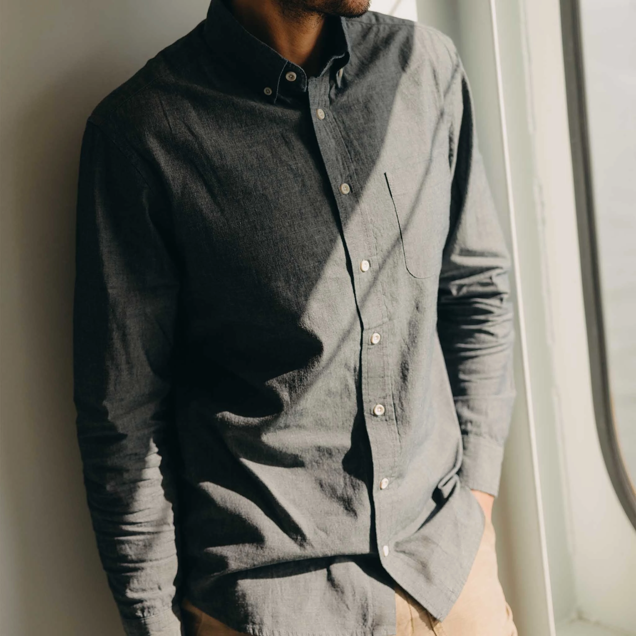 Hidden Button Placket The Jack in Rinsed Indigo Chambray