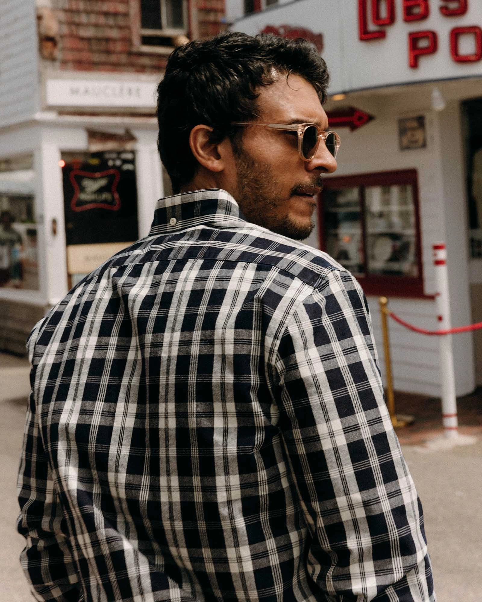 Lightweight Layer The Jack in Rinsed Indigo Plaid Oxford