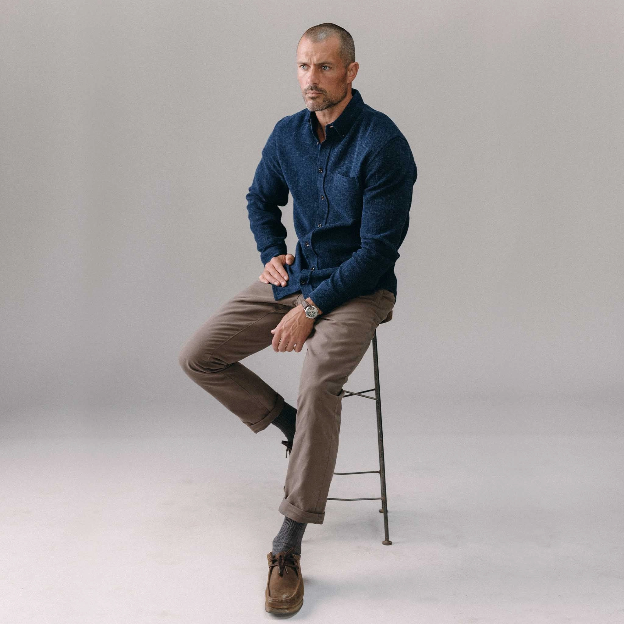 The Jack in Rinsed Indigo Waffle Daytime Look Structured Collar