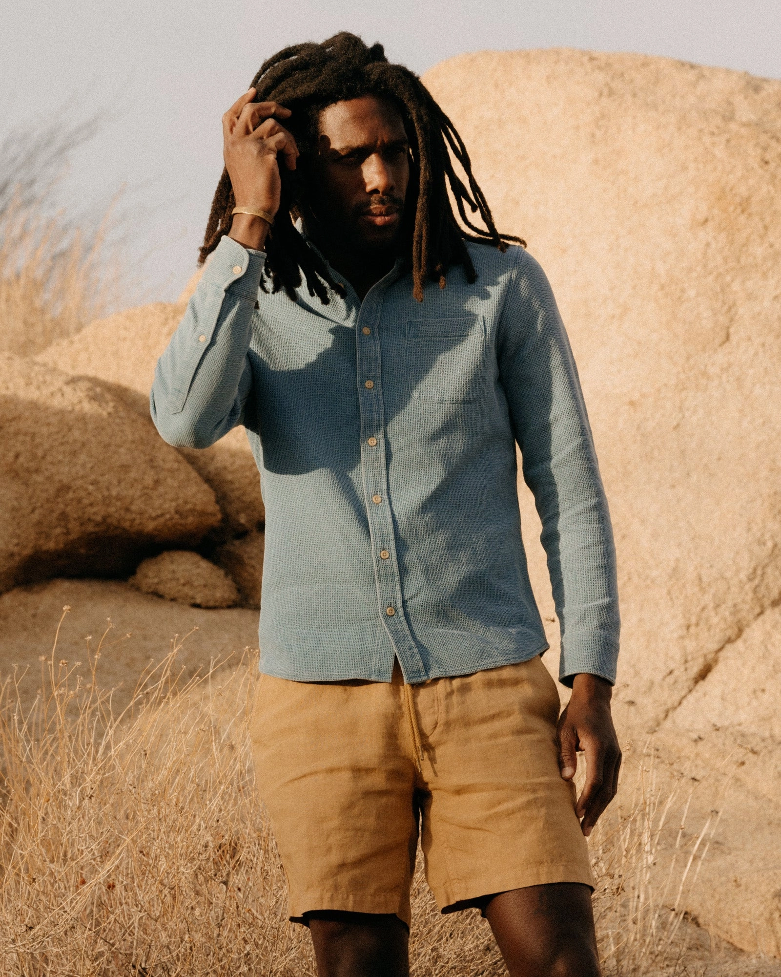 Athletic Cut Layering Piece The Jack in Washed Indigo Waffle