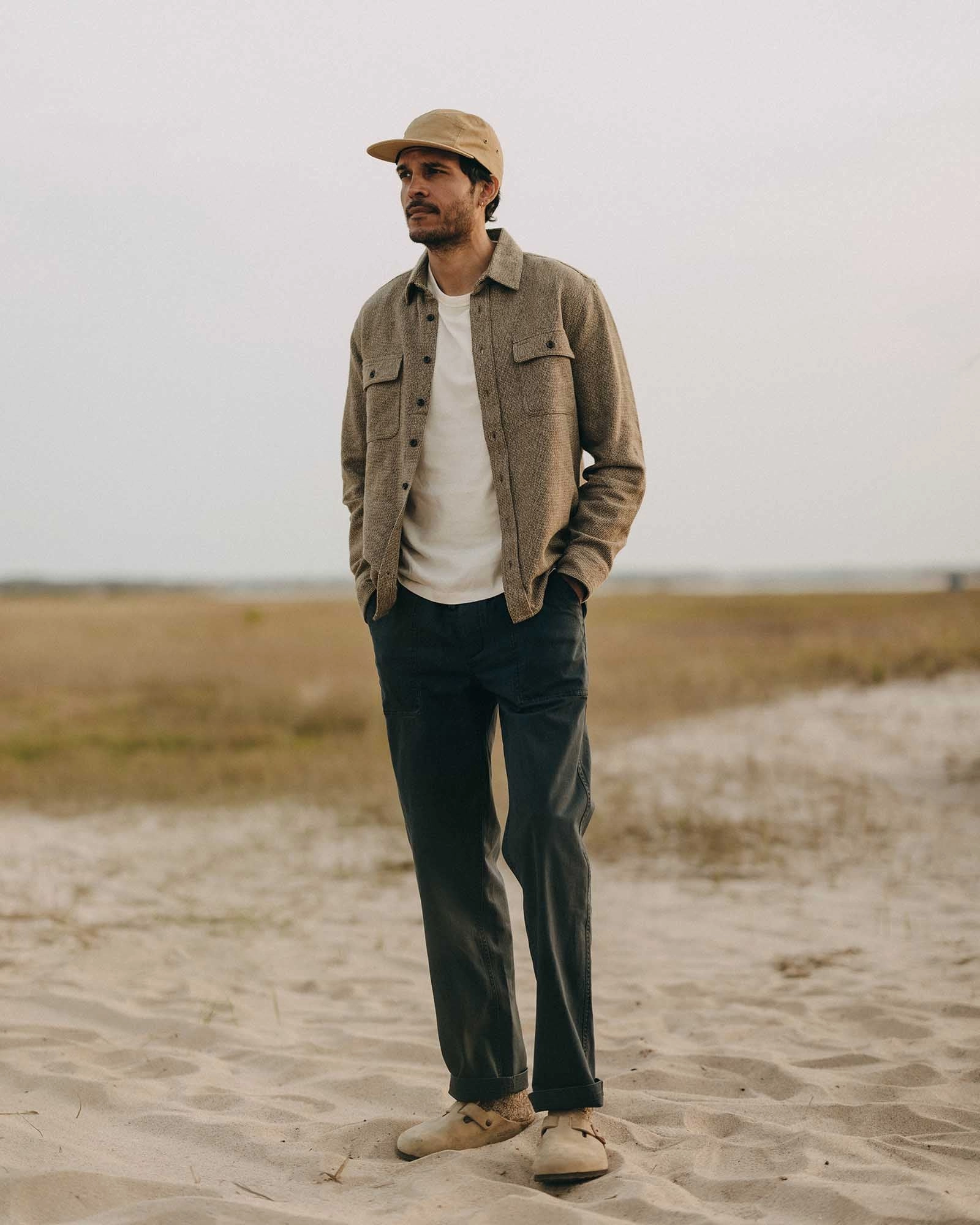 The Ledge Shirt in Army Linen Tweed Timeless Classic stain resistant coating