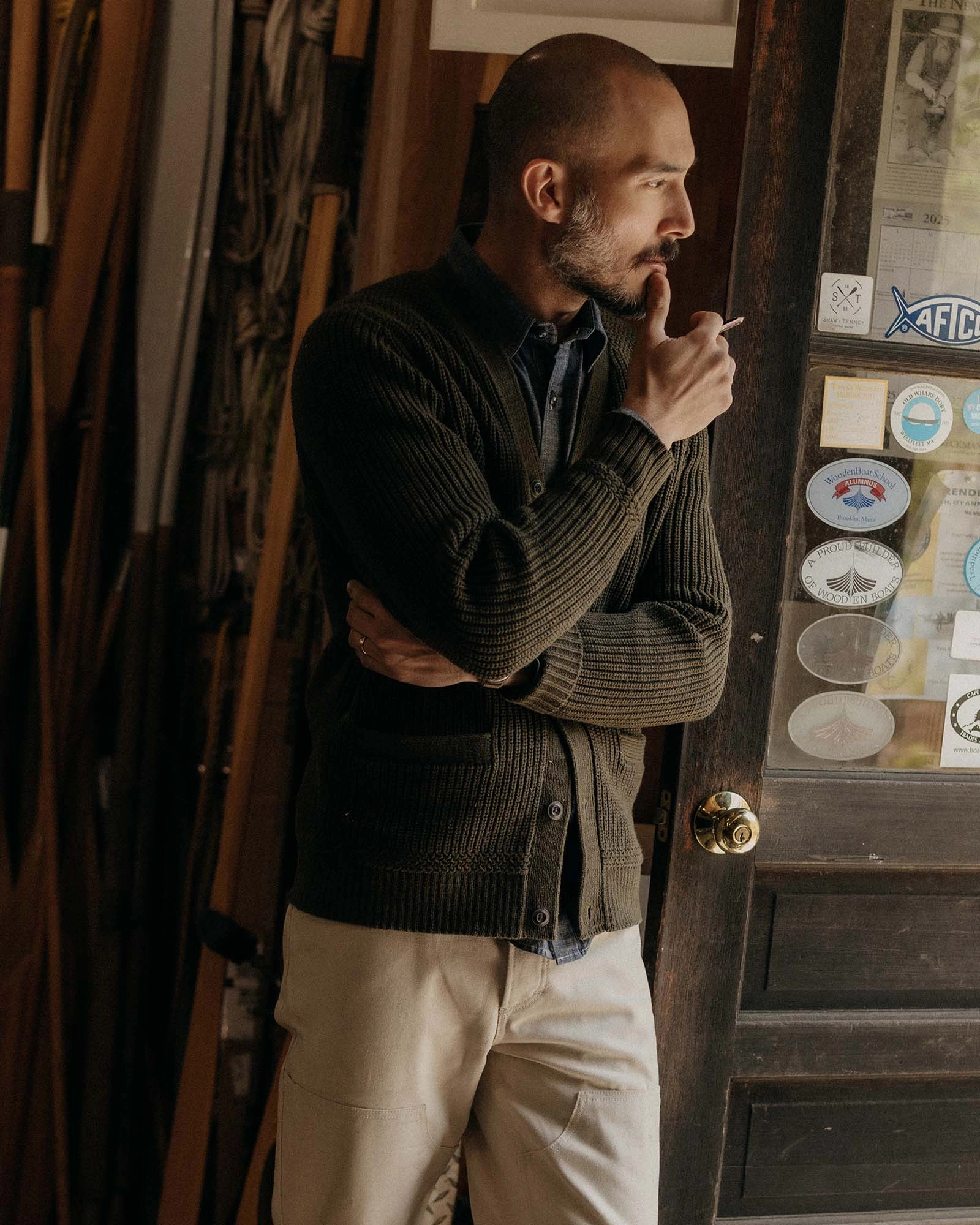 Soft Touch Texture The Mariner Cardigan in Heather Loden Slub