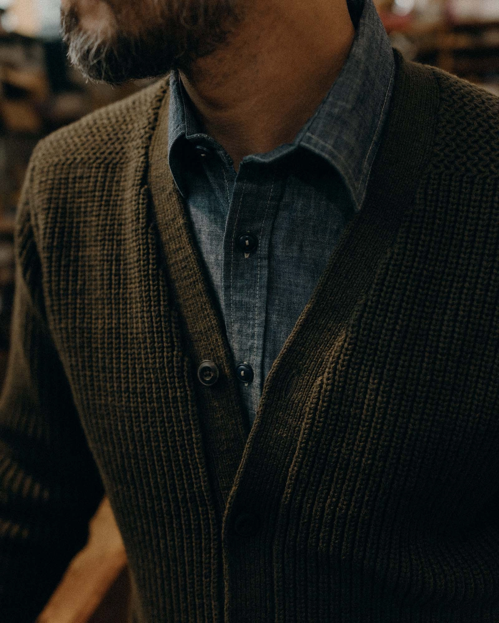 The Mariner Cardigan in Heather Loden Slub Classic Knit