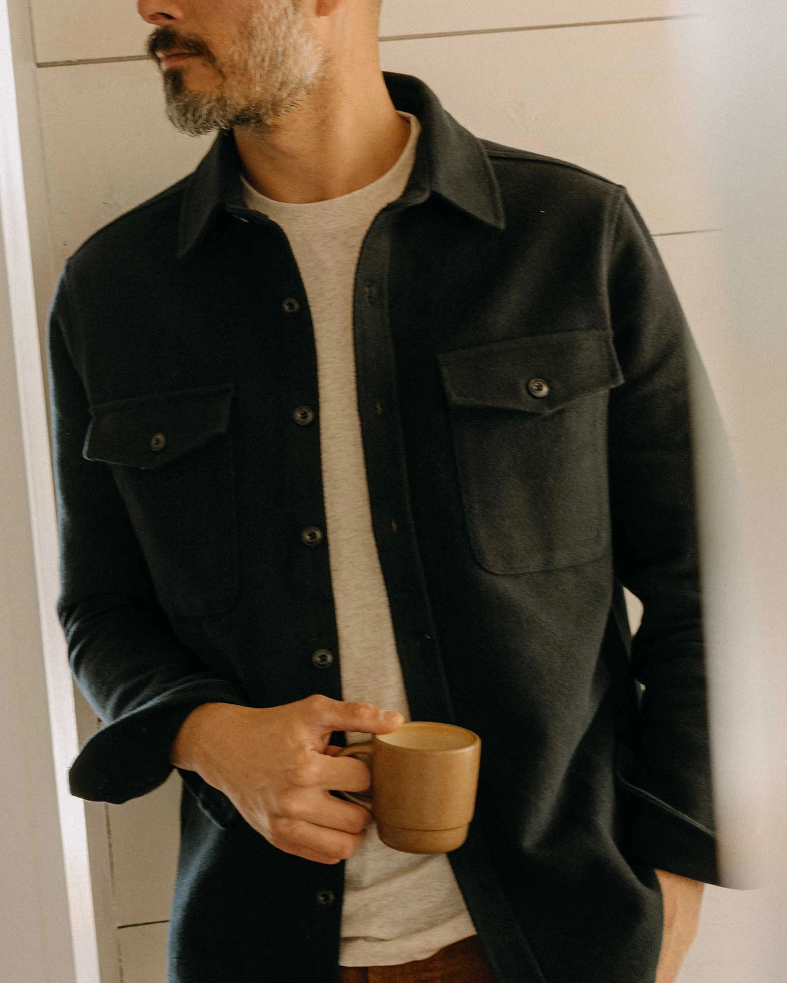 The Maritime Shirt Jacket in Dark Navy Moleskin Twill Comfortable Fabric