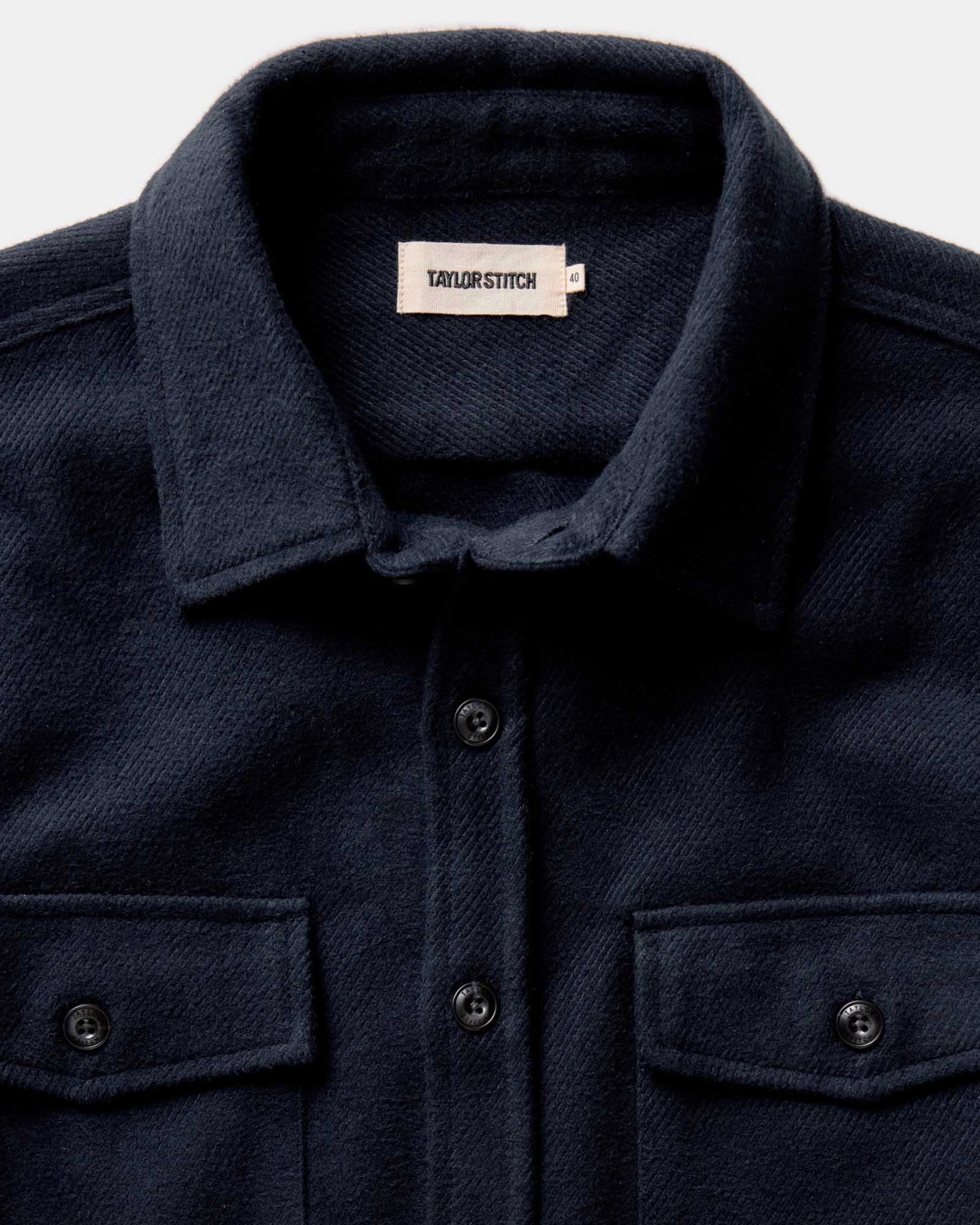Moisture Management Tech Cozy Feel The Maritime Shirt Jacket in Dark Navy Moleskin Twill